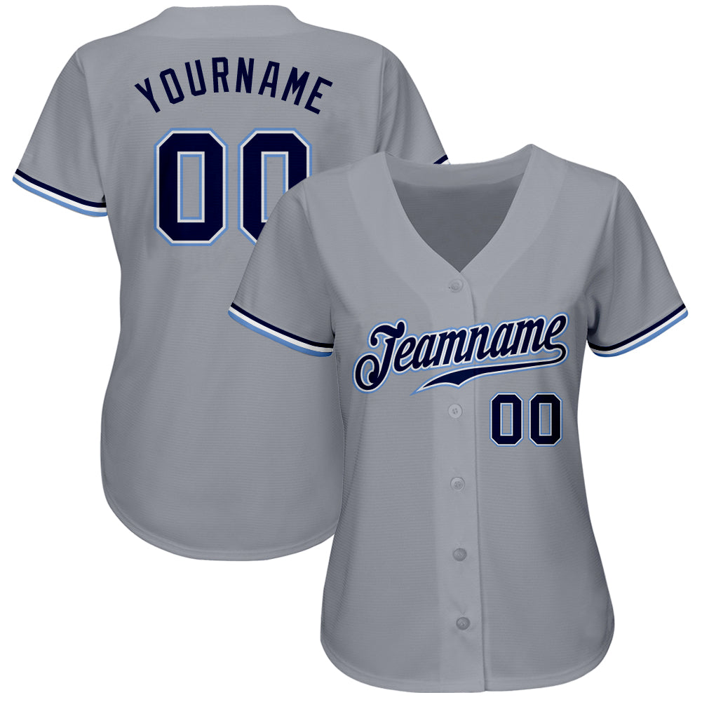 Custom Gray Navy White-Light Blue Authentic Baseball Jersey baseball jersey product view 2