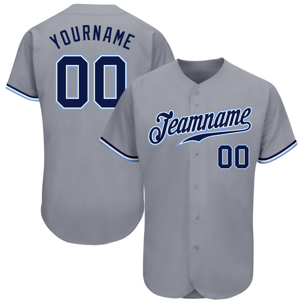Custom Gray Navy White-Light Blue Authentic Baseball Jersey baseball jersey product view 1
