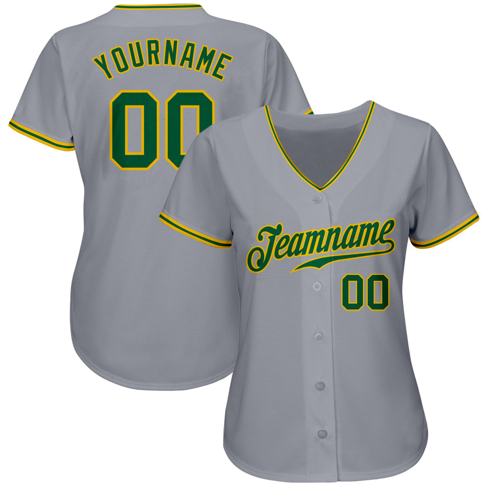 Custom Gray Kelly Green-Gold Authentic Baseball Jersey baseball jersey product view 2