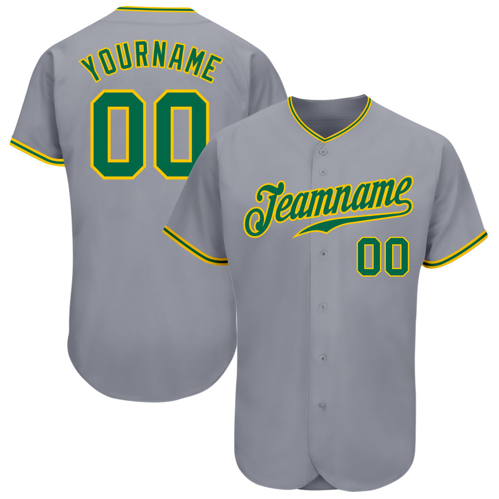 Custom Gray Kelly Green-Gold Authentic Baseball Jersey baseball jersey product view 1