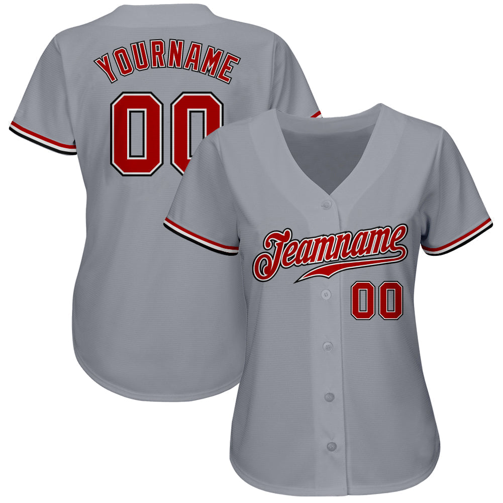 Custom Gray Red White-Black Authentic Baseball Jersey baseball jersey product view 2