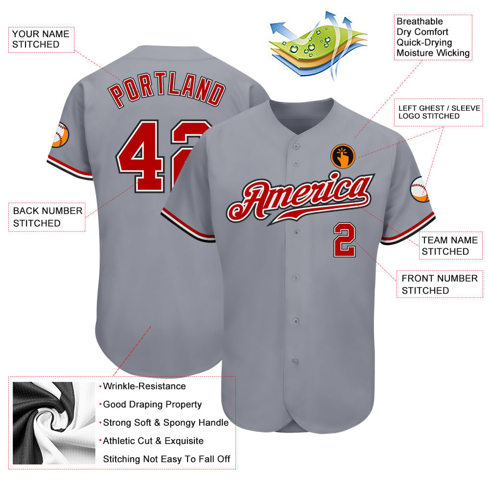 Custom Gray Red White-Black Authentic Baseball Jersey baseball jersey product view 3