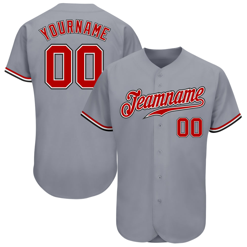 Custom Gray Red White-Black Authentic Baseball Jersey baseball jersey product view 1
