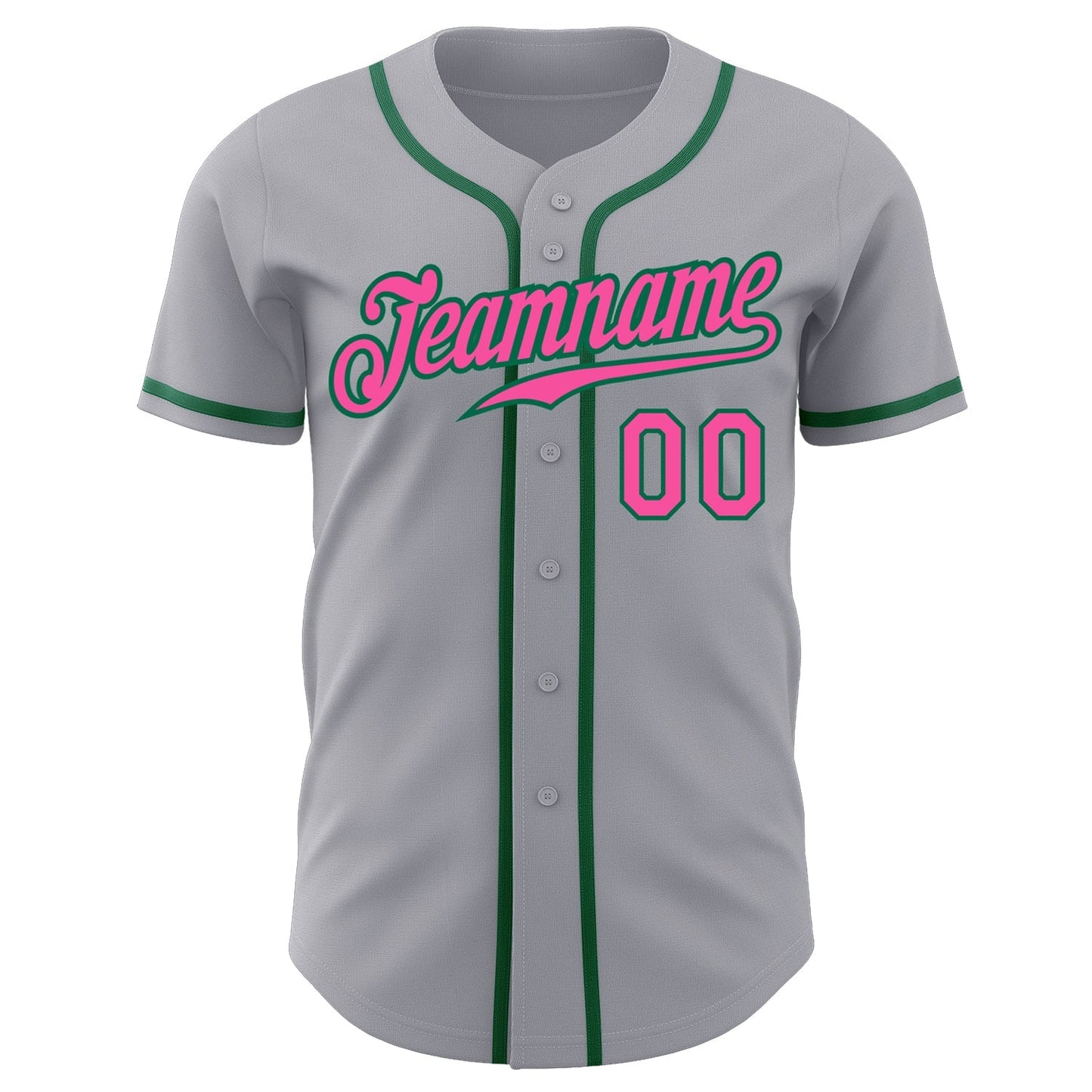 Custom Gray Pink-Kelly Green Authentic Baseball Jersey baseball jersey product view 2
