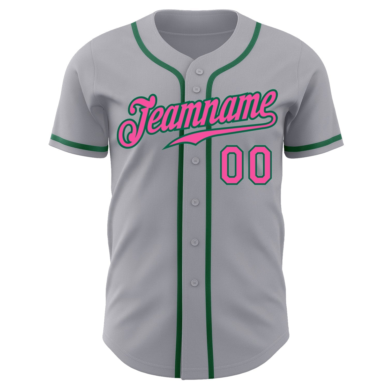 Custom Gray Pink-Kelly Green Authentic Baseball Jersey baseball jersey product view 2