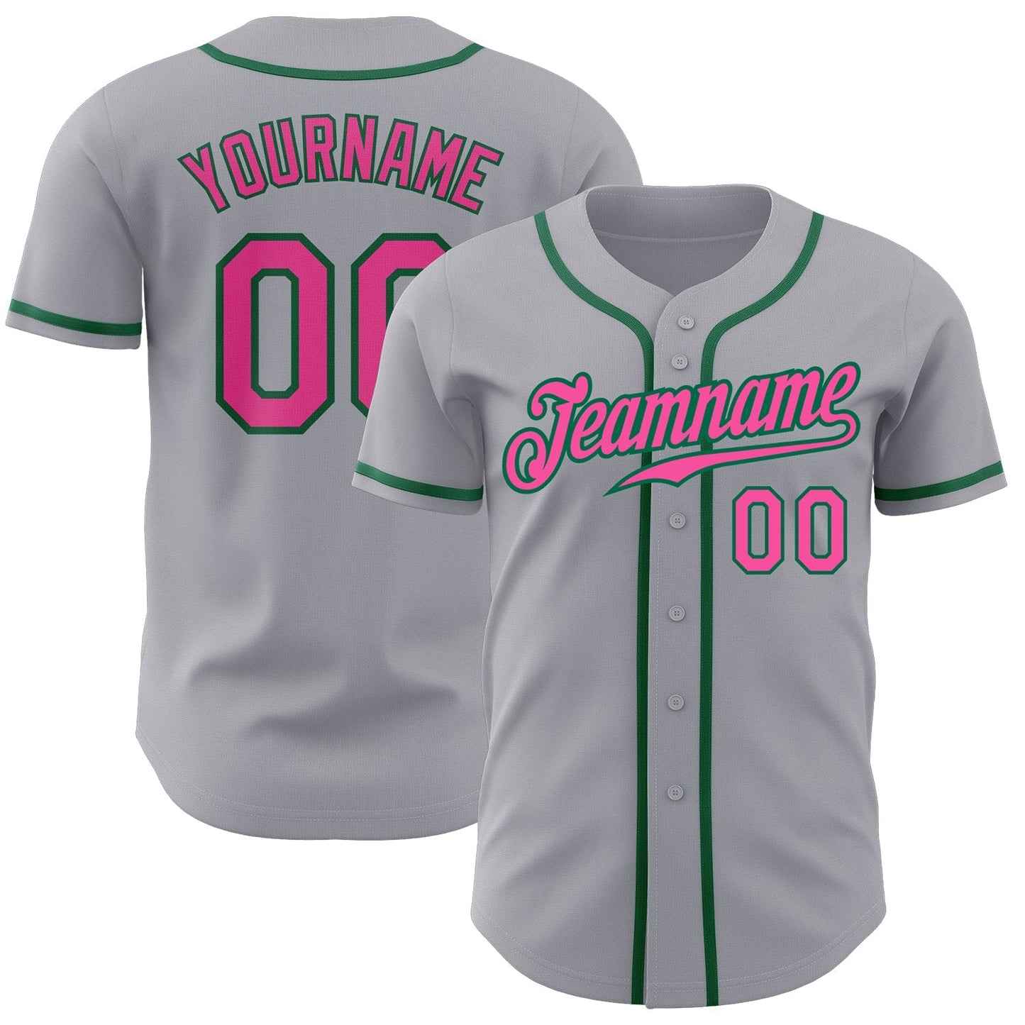 Custom Gray Pink-Kelly Green Authentic Baseball Jersey baseball jersey product view 1