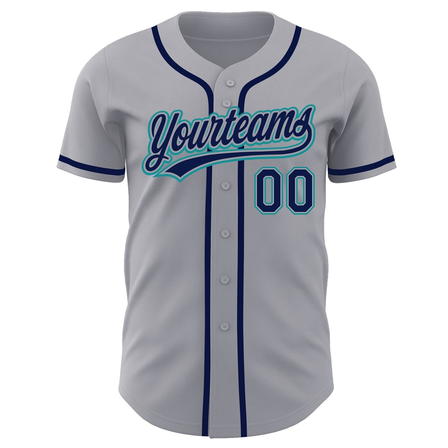 Custom Gray Navy-Teal Authentic Baseball Jersey baseball jersey product view 2