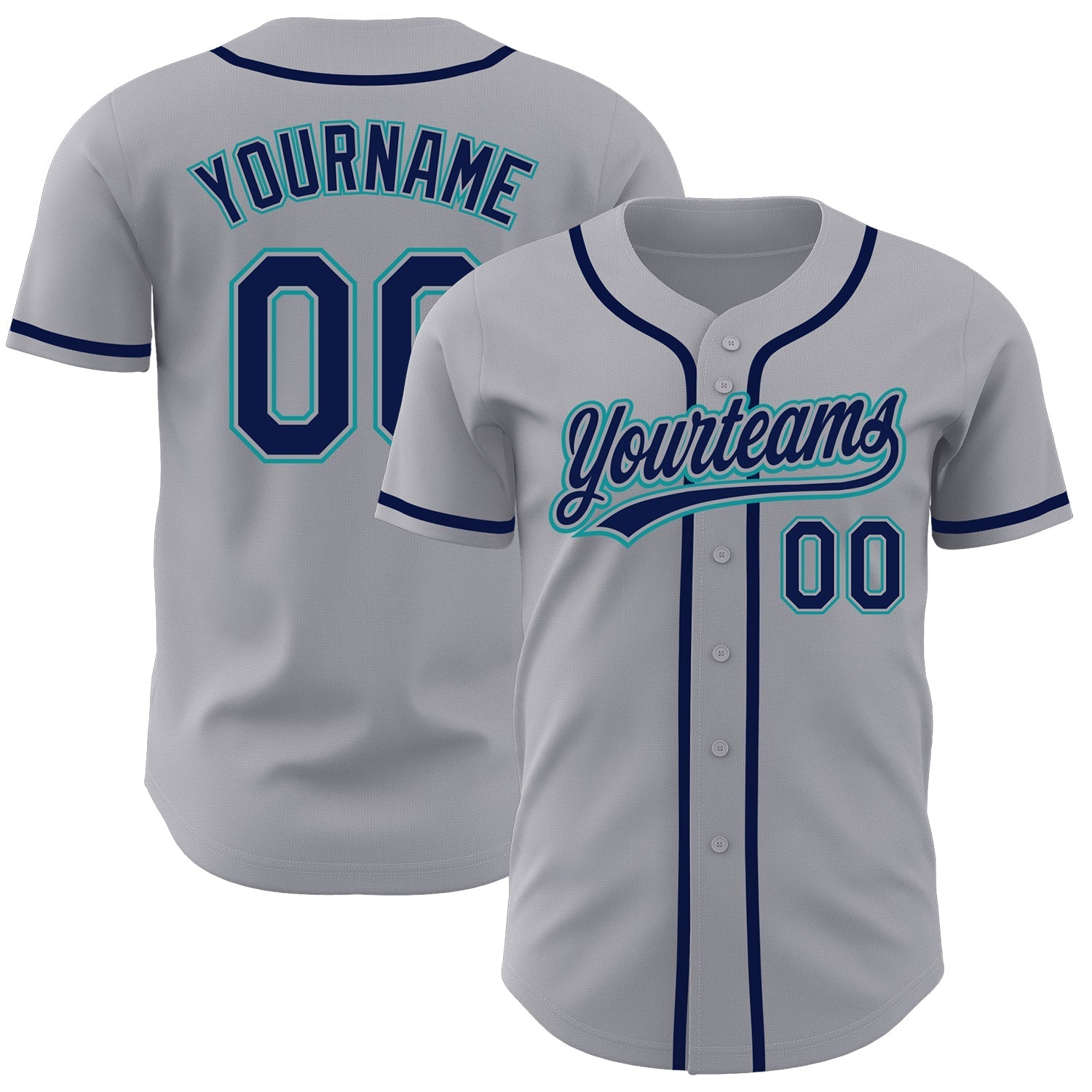 Custom Gray Navy-Teal Authentic Baseball Jersey baseball jersey product view 1