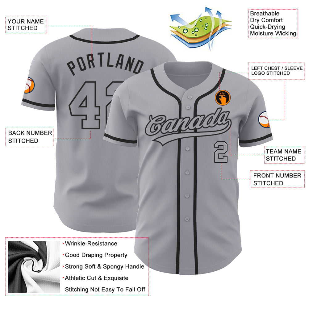 Custom Gray Gray-Black Authentic Baseball Jersey baseball jersey product view 3