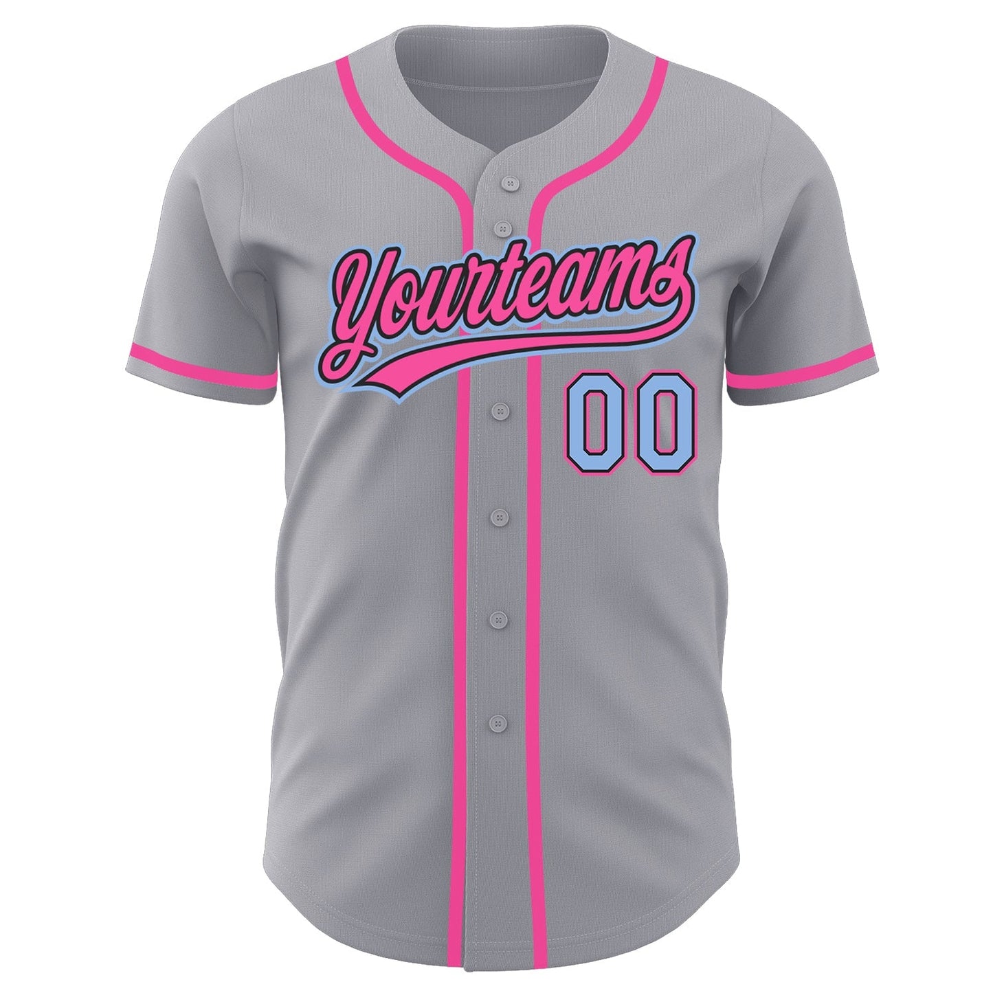 Custom Gray Light Blue Black-Pink Authentic Baseball Jersey baseball jersey product view 2