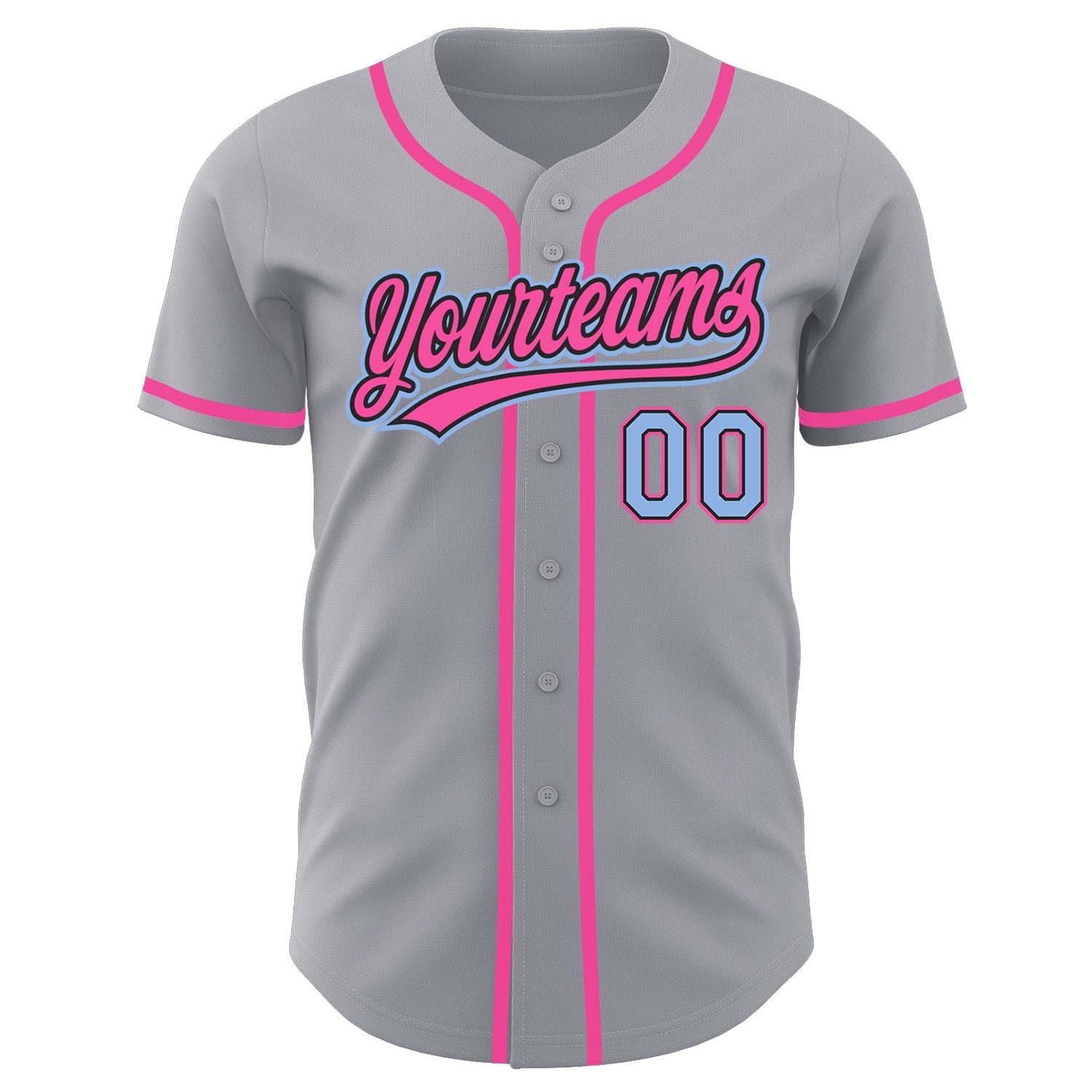 Custom Gray Light Blue Black-Pink Authentic Baseball Jersey baseball jersey product view 2