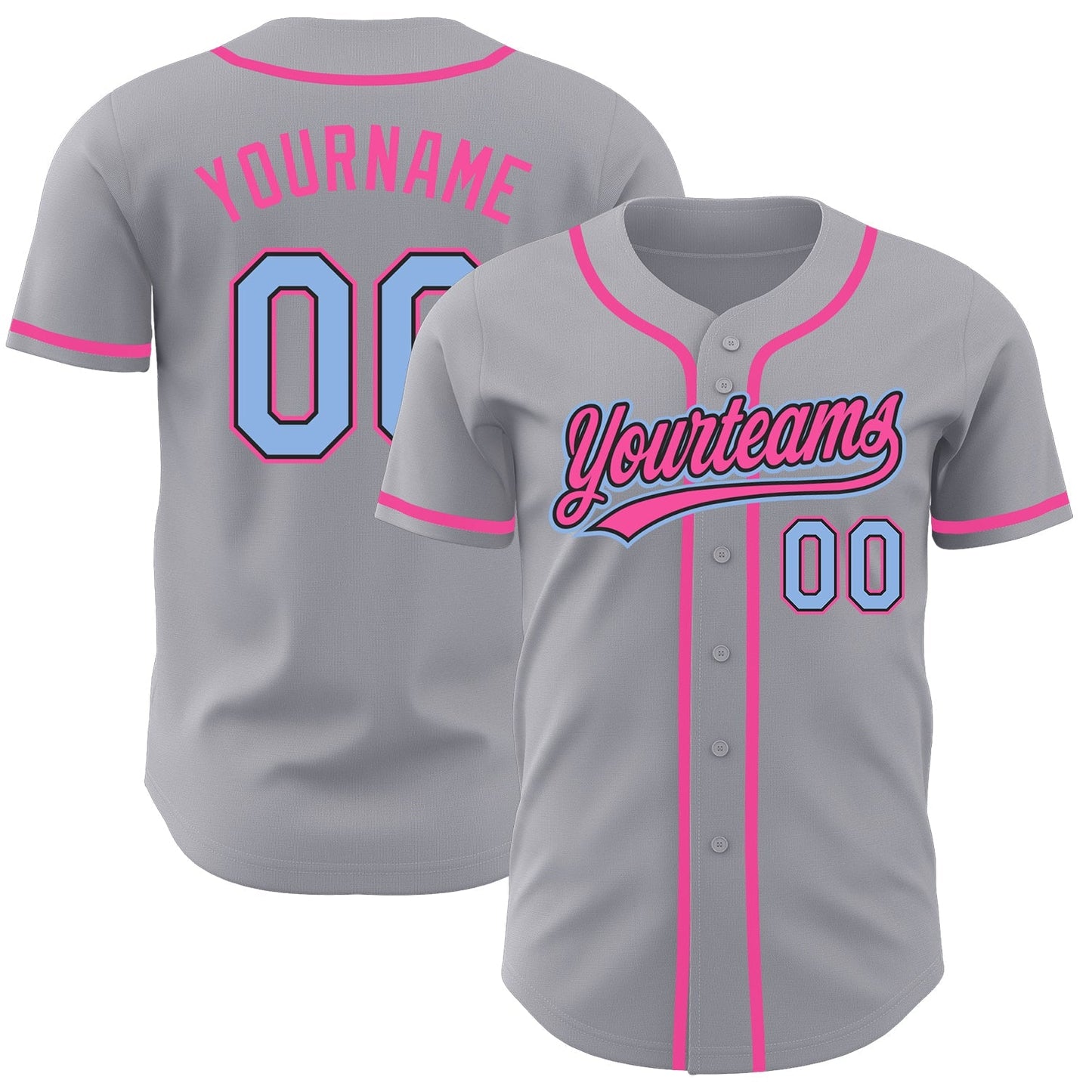 Custom Gray Light Blue Black-Pink Authentic Baseball Jersey baseball jersey product view 1