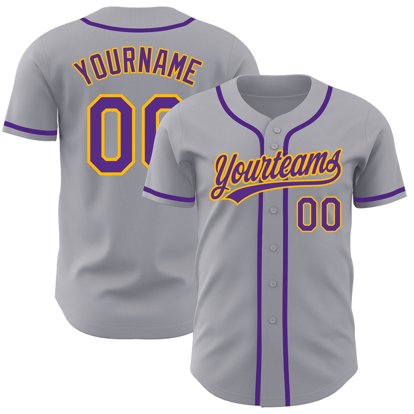 Custom Gray Purple-Gold Authentic Baseball Jersey baseball jersey product view 1