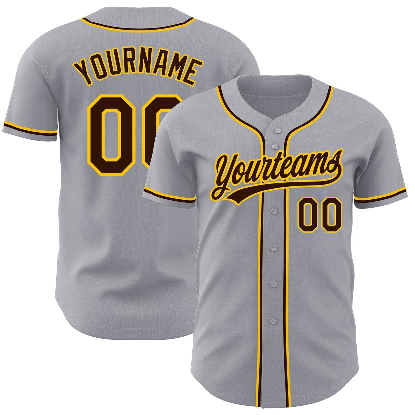 Custom Gray Brown-Gold Authentic Baseball Jersey baseball jersey product view 1