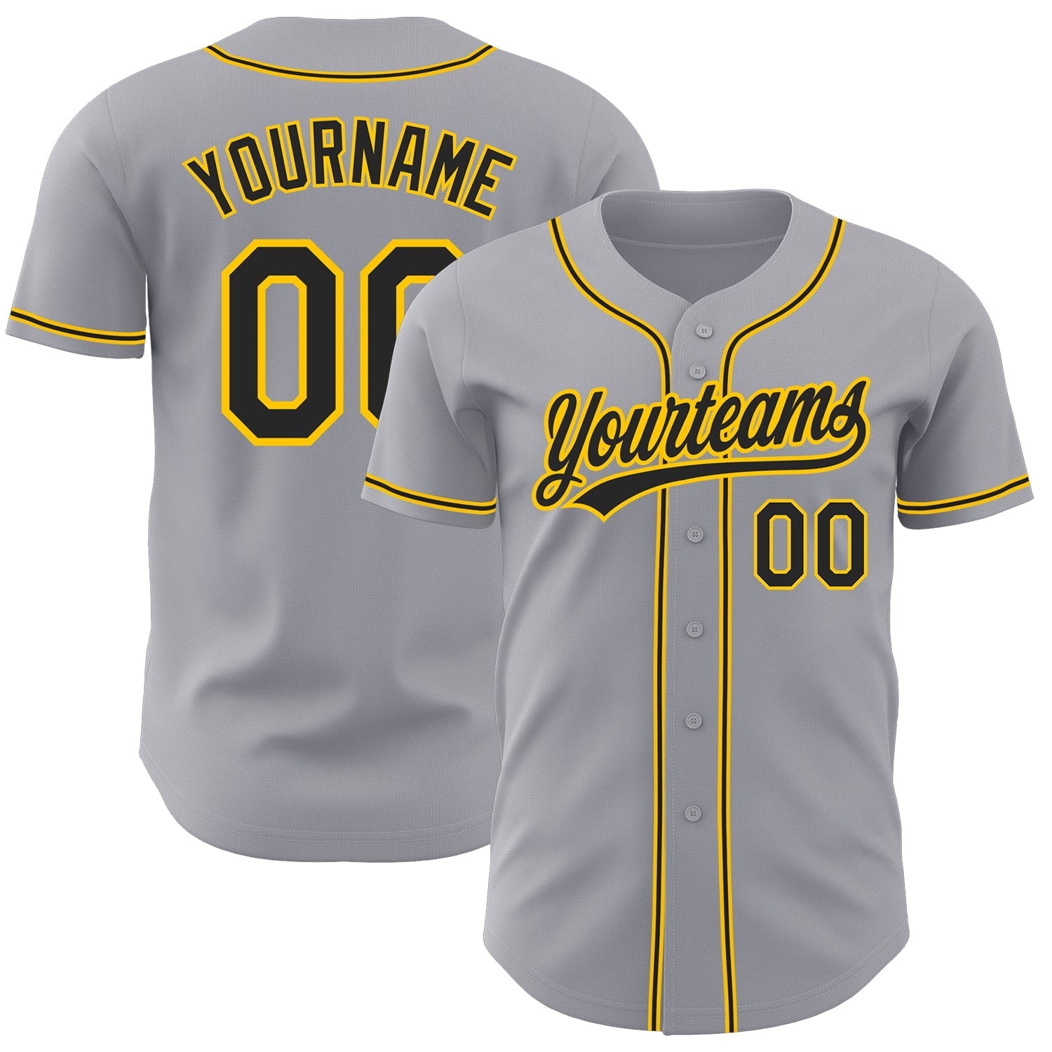 Custom Gray Black-Gold Authentic Baseball Jersey baseball jersey product view 1
