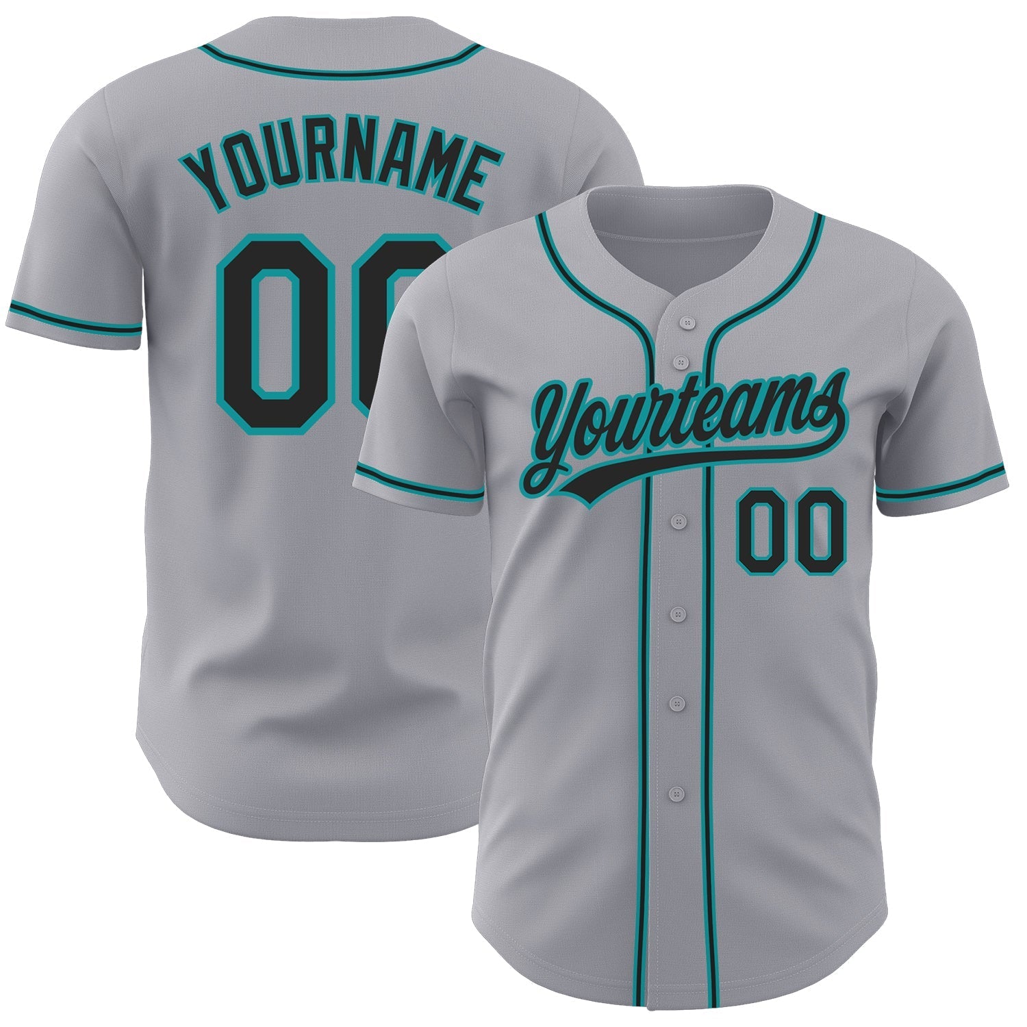 Custom Gray Black-Teal Authentic Baseball Jersey baseball jersey product view 1