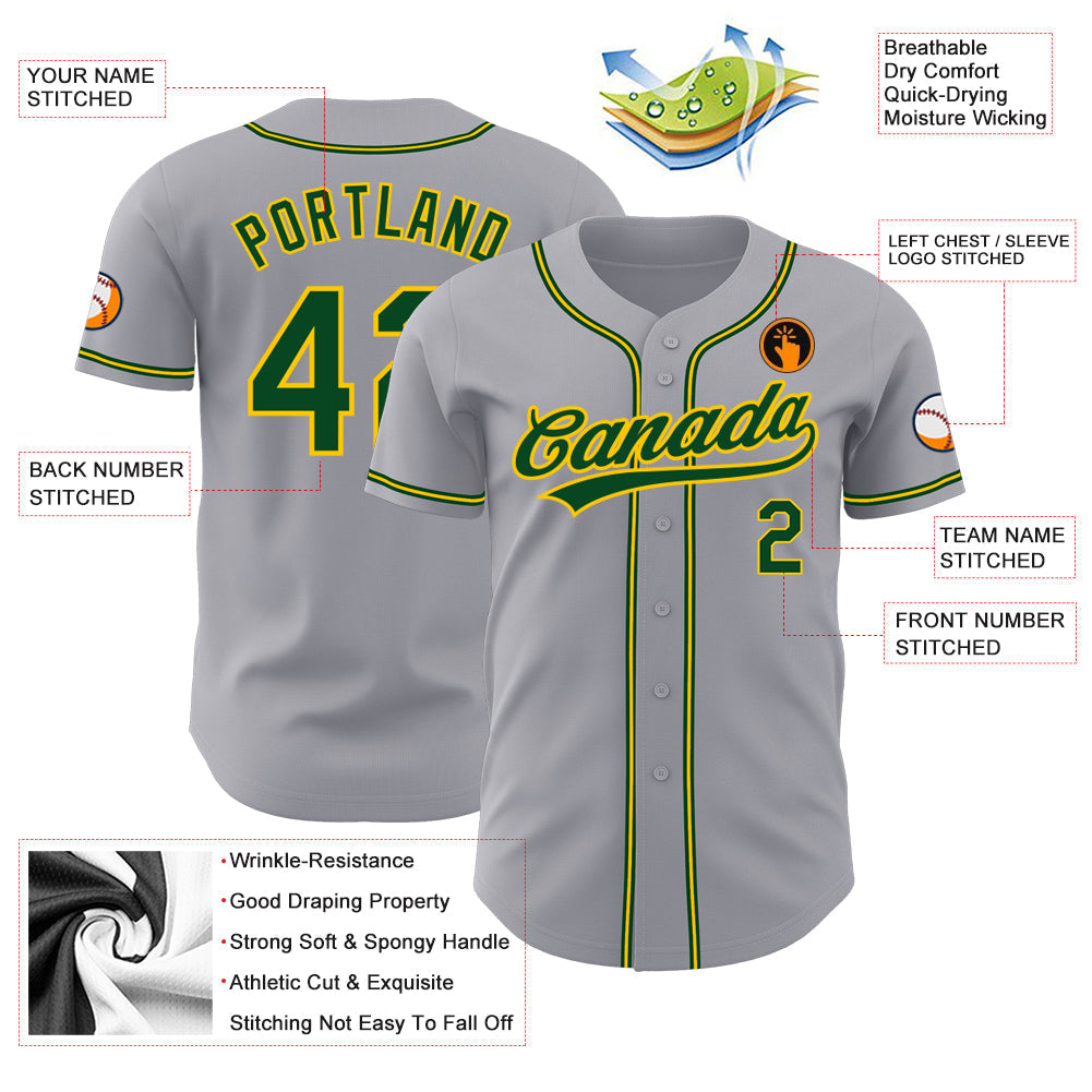 Custom Gray Green-Gold Authentic Baseball Jersey baseball jersey product view 3