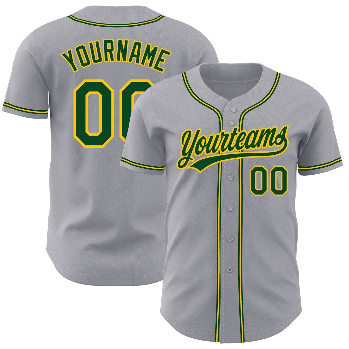 Custom Gray Green-Gold Authentic Baseball Jersey baseball jersey product view 1