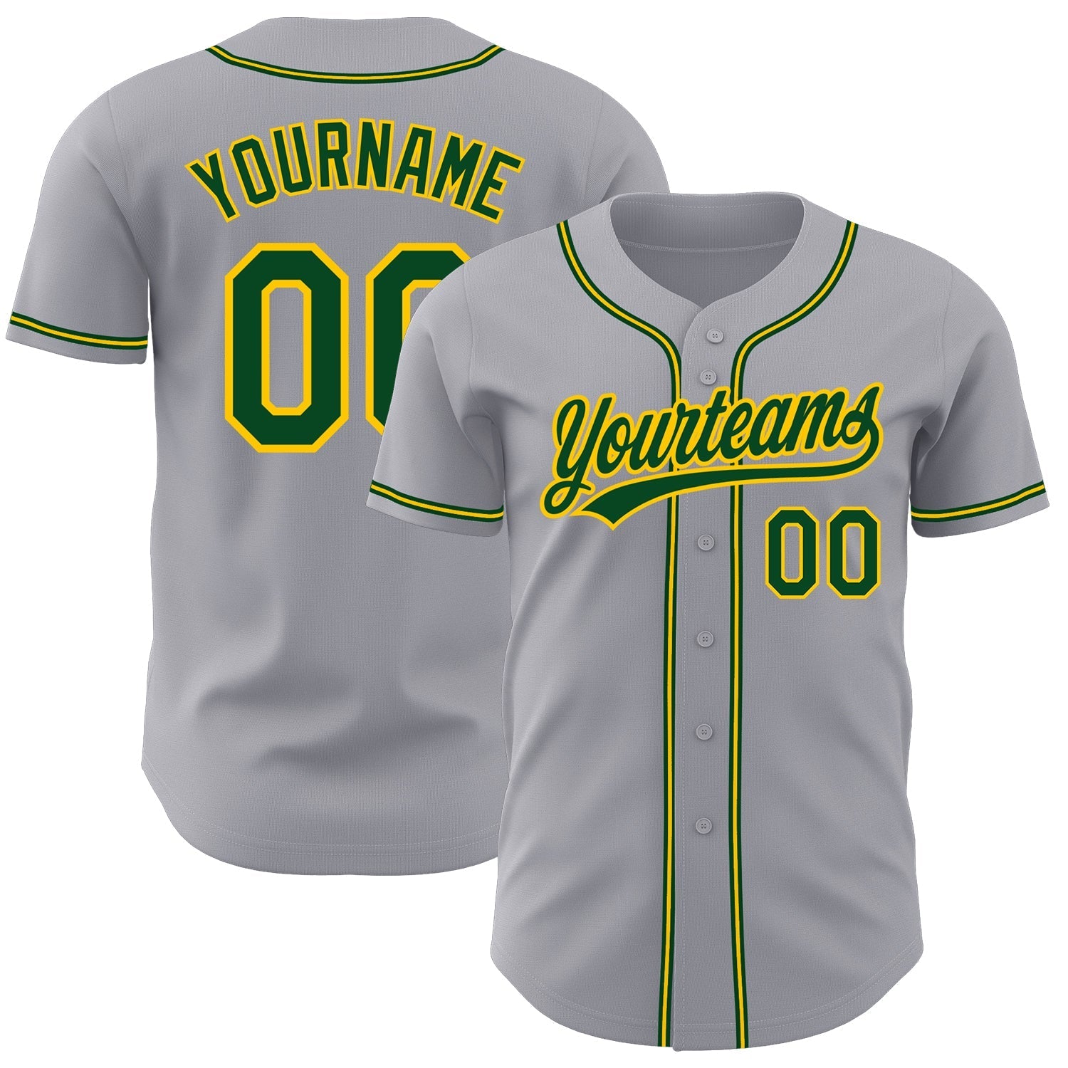 Custom Gray Green-Gold Authentic Baseball Jersey baseball jersey product view 1