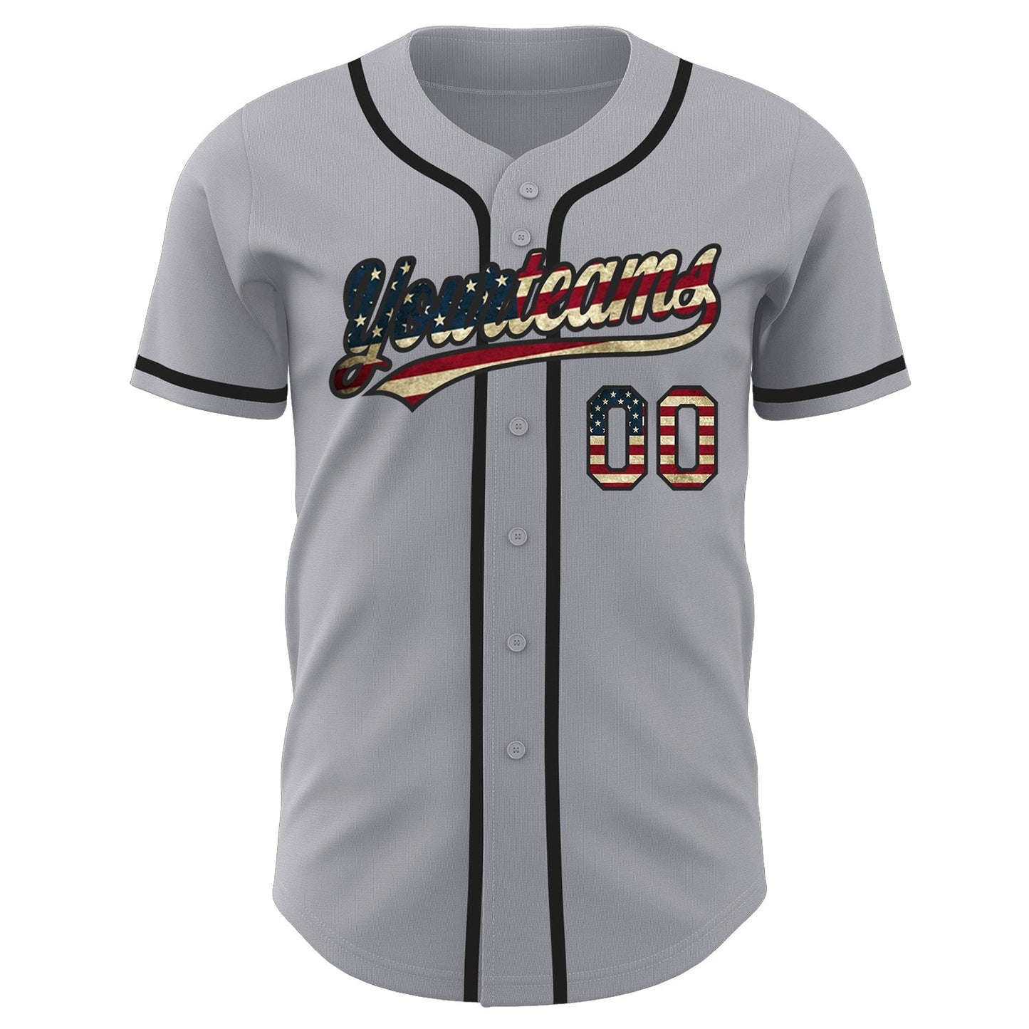 Custom Gray Vintage USA Flag-Black Authentic Baseball Jersey baseball jersey product view 2