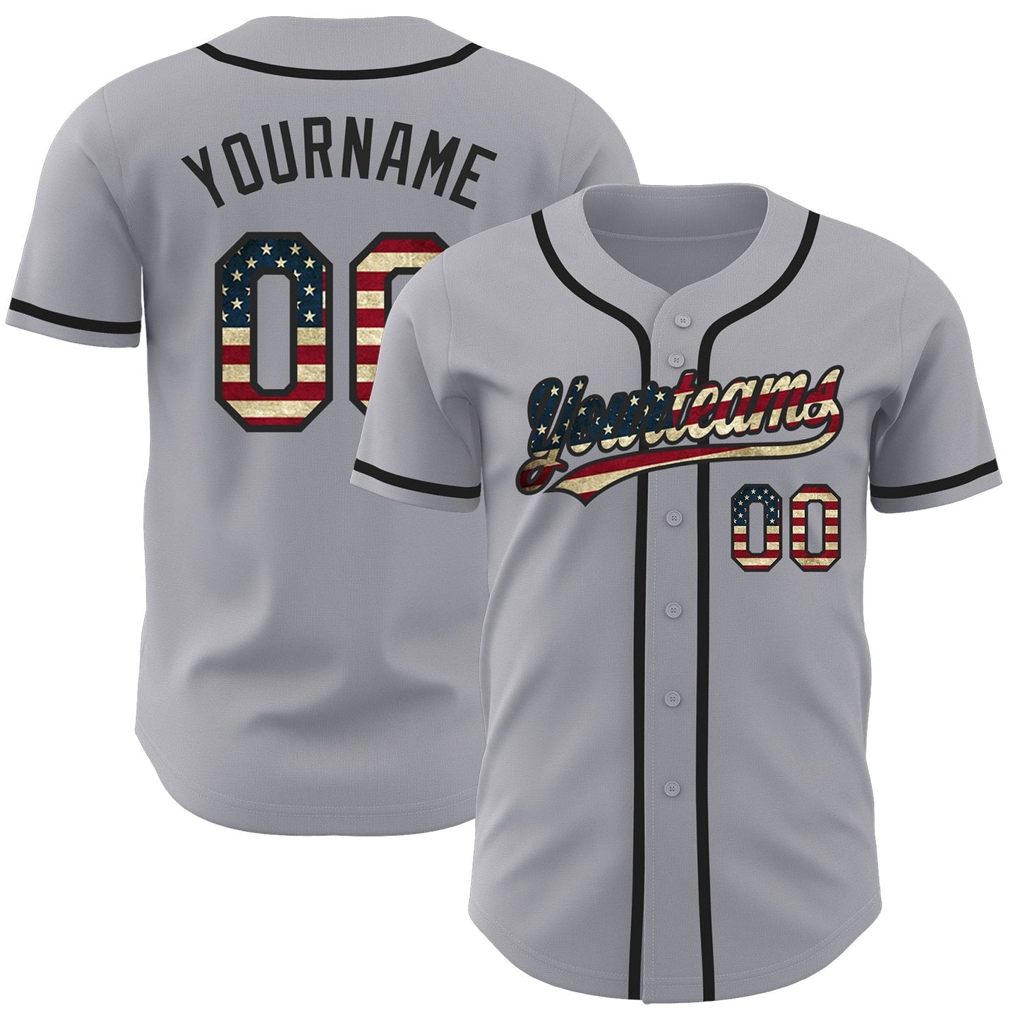 Custom Gray Vintage USA Flag-Black Authentic Baseball Jersey baseball jersey product view 1