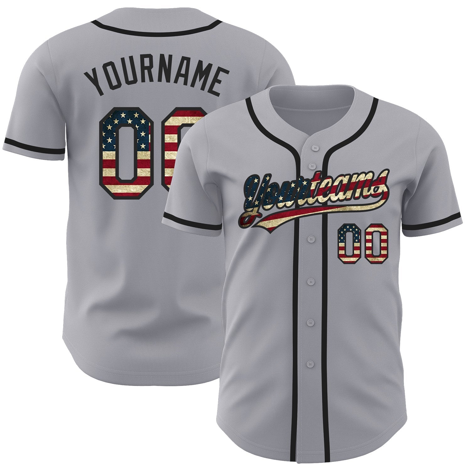 Custom Gray Vintage USA Flag-Black Authentic Baseball Jersey baseball jersey product view 1