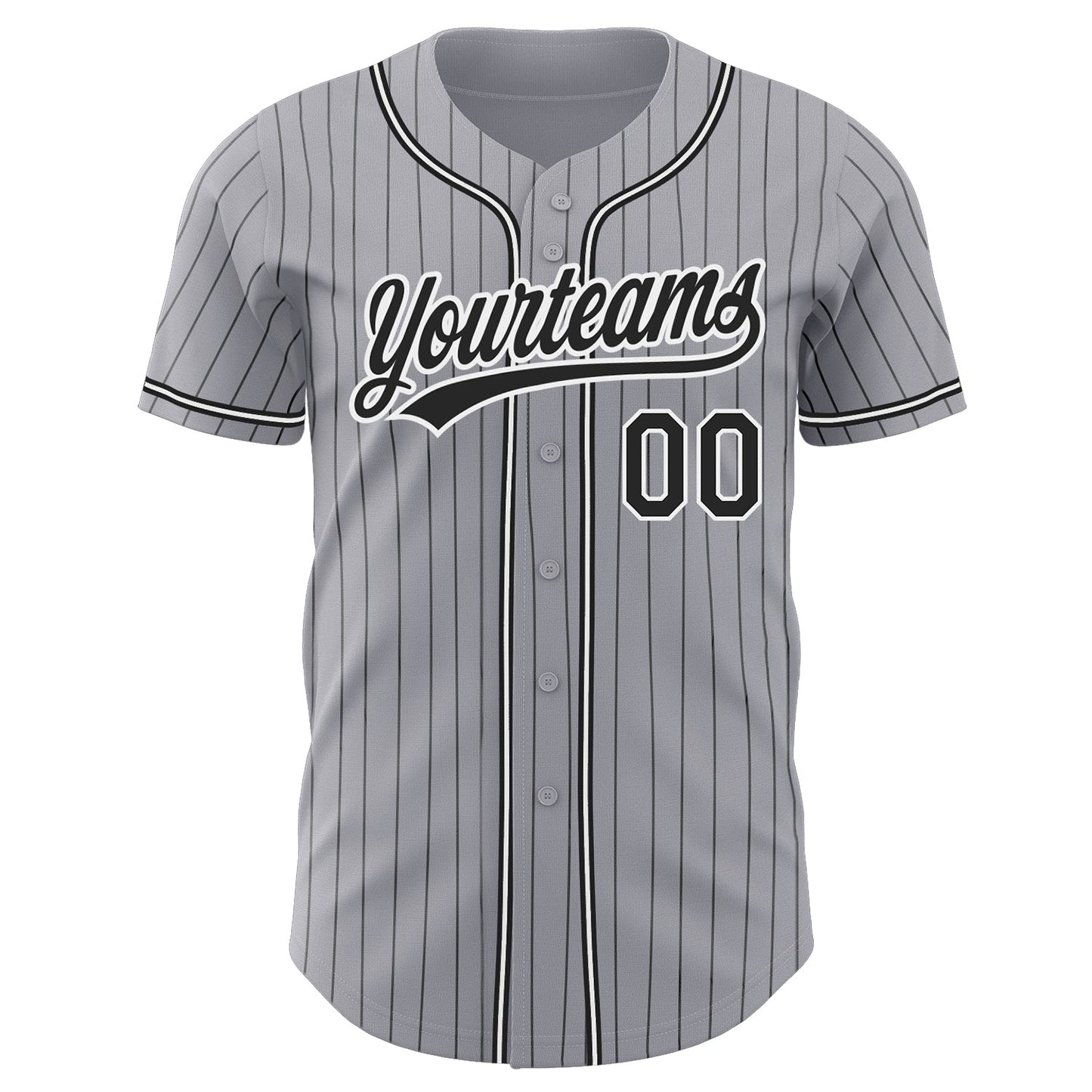 Custom Gray Black Pinstripe Black-White Authentic Baseball Jersey baseball jersey product view 2