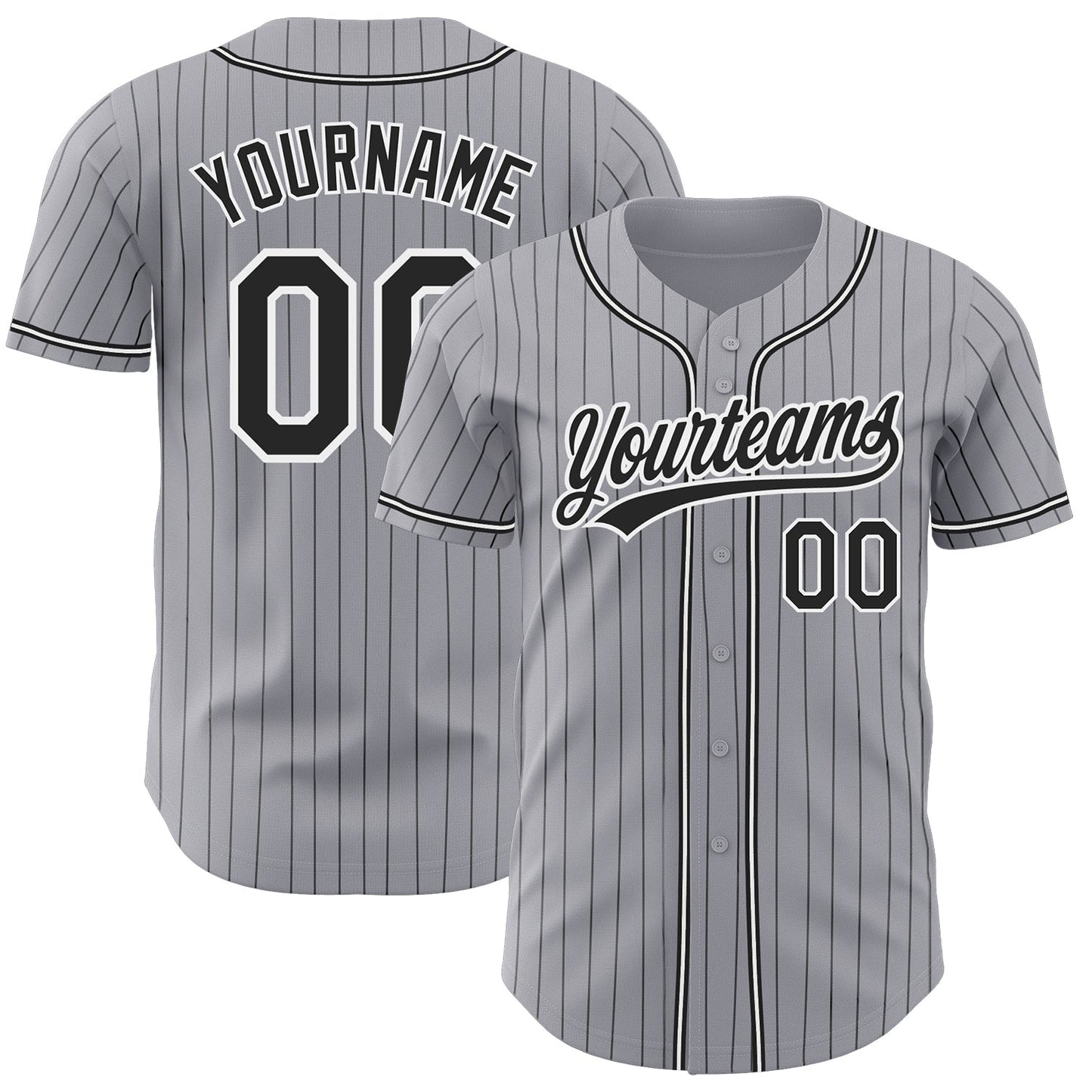 Custom Gray Black Pinstripe Black-White Authentic Baseball Jersey baseball jersey product view 1