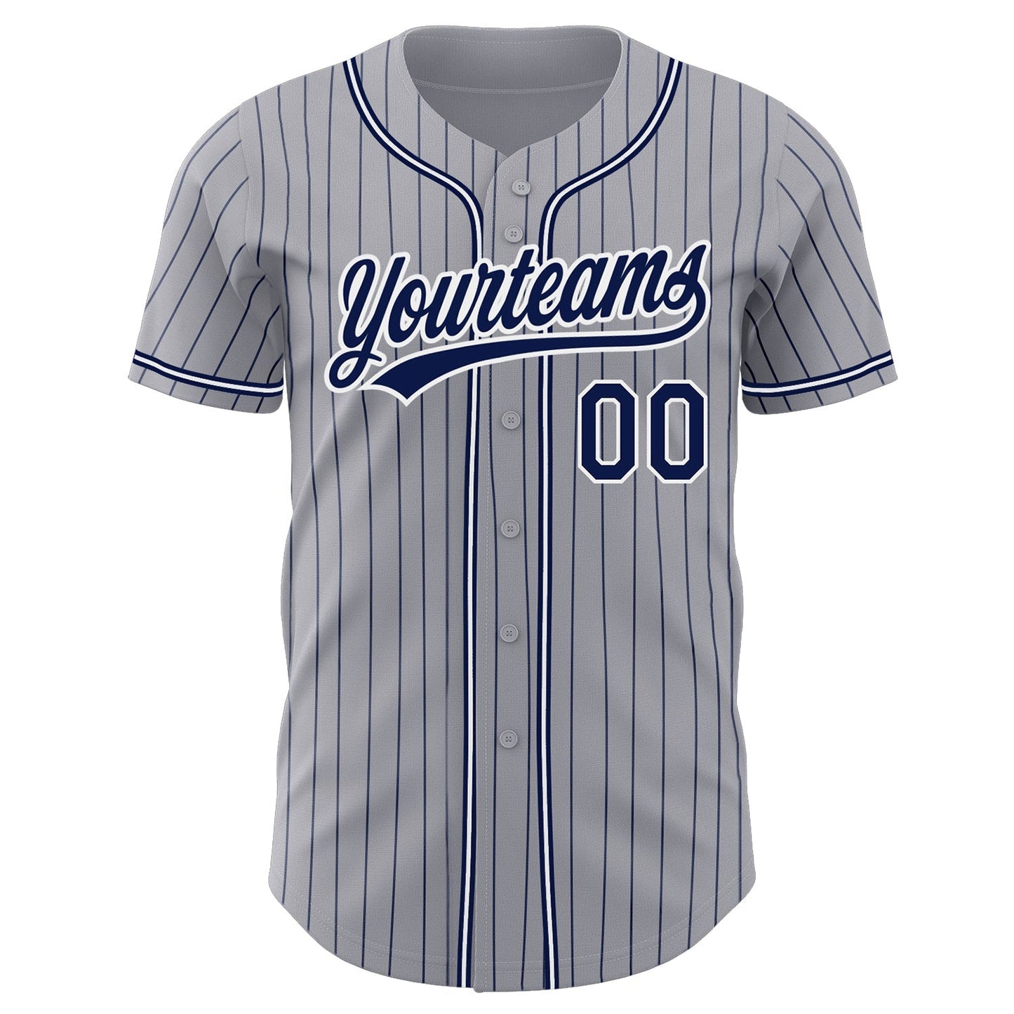 Custom Gray Navy Pinstripe Navy-White Authentic Baseball Jersey baseball jersey product view 2