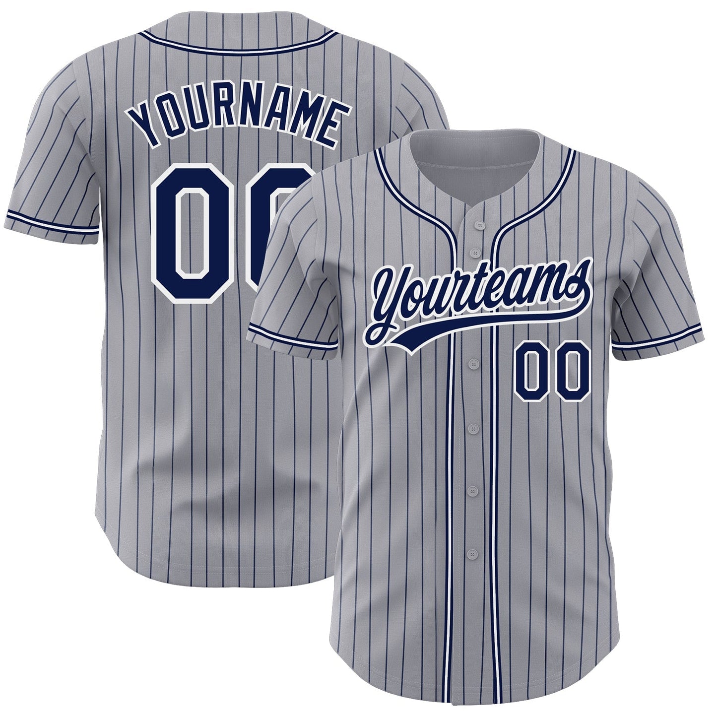 Custom Gray Navy Pinstripe Navy-White Authentic Baseball Jersey baseball jersey product view 1
