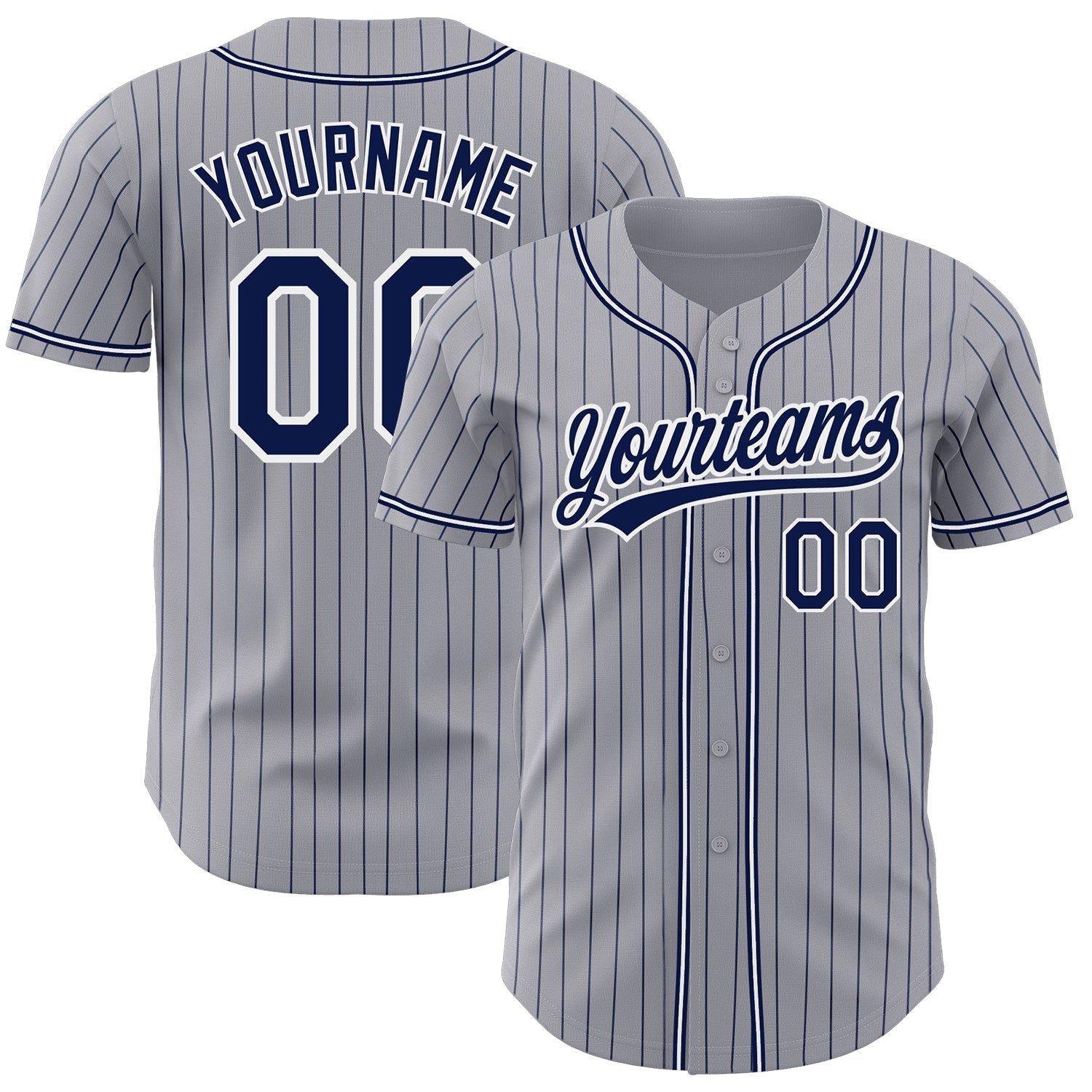 Custom Gray Navy Pinstripe Navy-White Authentic Baseball Jersey baseball jersey product view 1