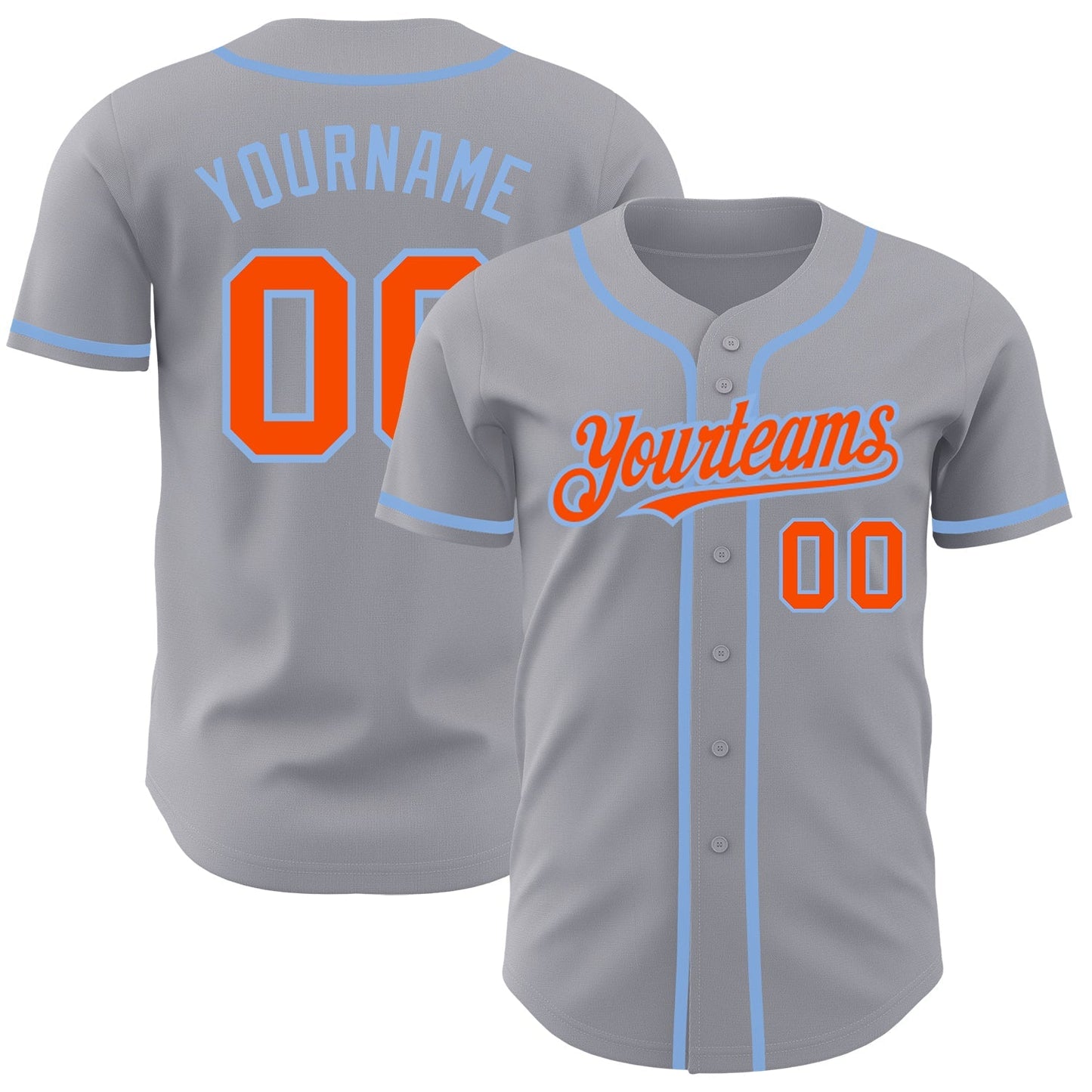 Custom Gray Orange-Light Blue Authentic Baseball Jersey baseball jersey product view 1