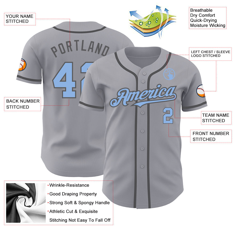 Custom Gray Light Blue-Steel Gray Authentic Baseball Jersey baseball jersey product view 3
