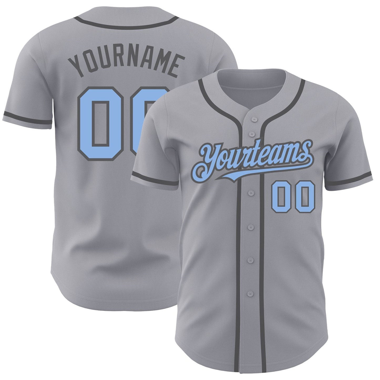 Custom Gray Light Blue-Steel Gray Authentic Baseball Jersey baseball jersey product view 1