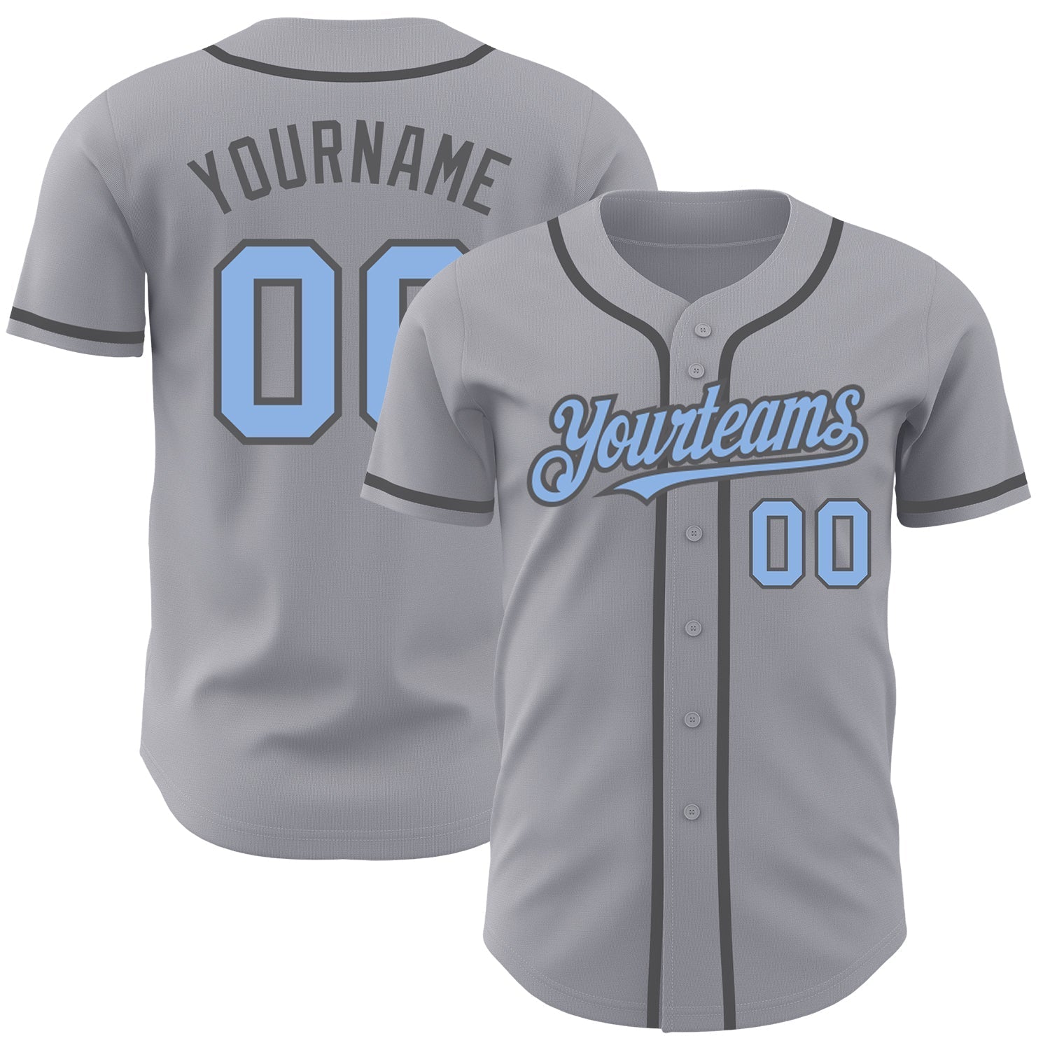 Custom Gray Light Blue-Steel Gray Authentic Baseball Jersey baseball jersey product view 1