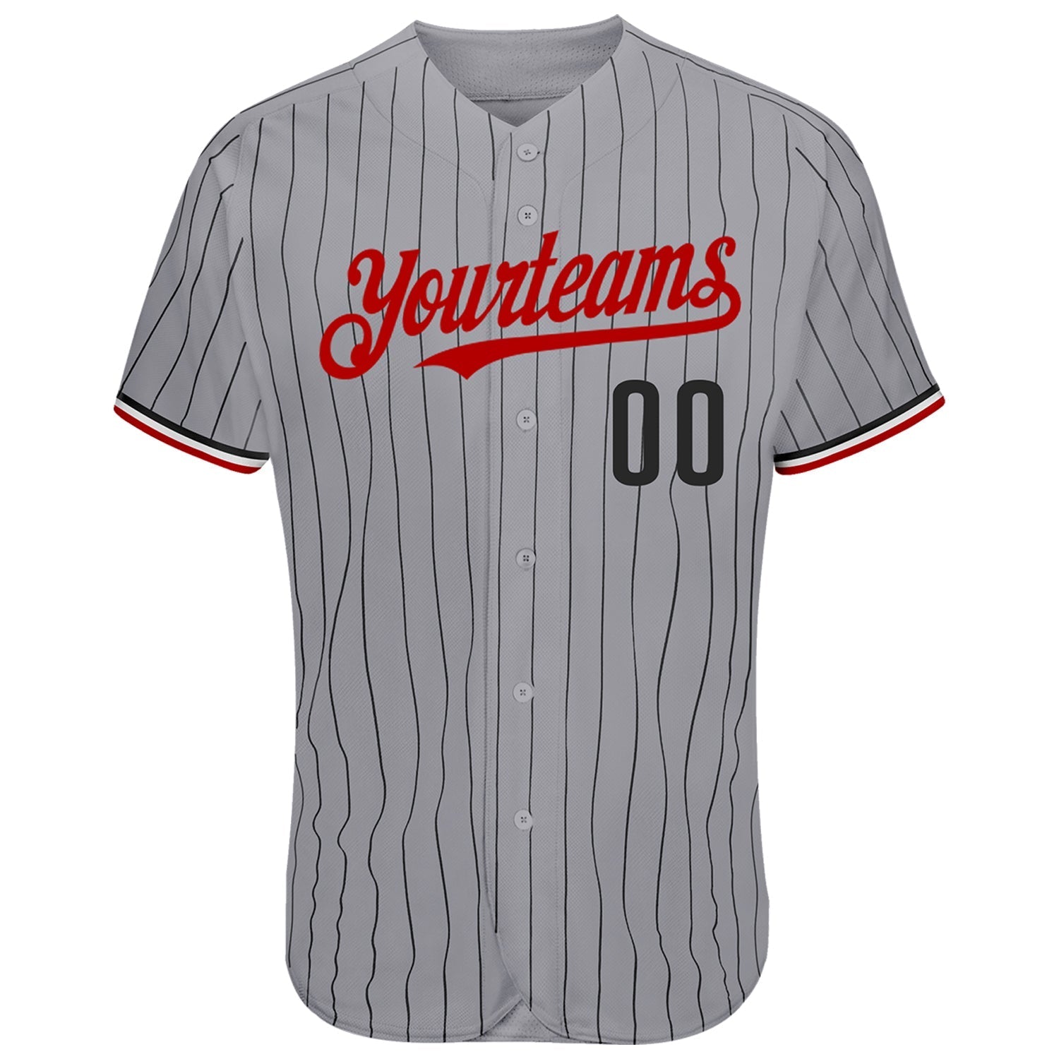 Custom Gray Black Pinstripe Red-White Authentic Baseball Jersey baseball jersey product view 3