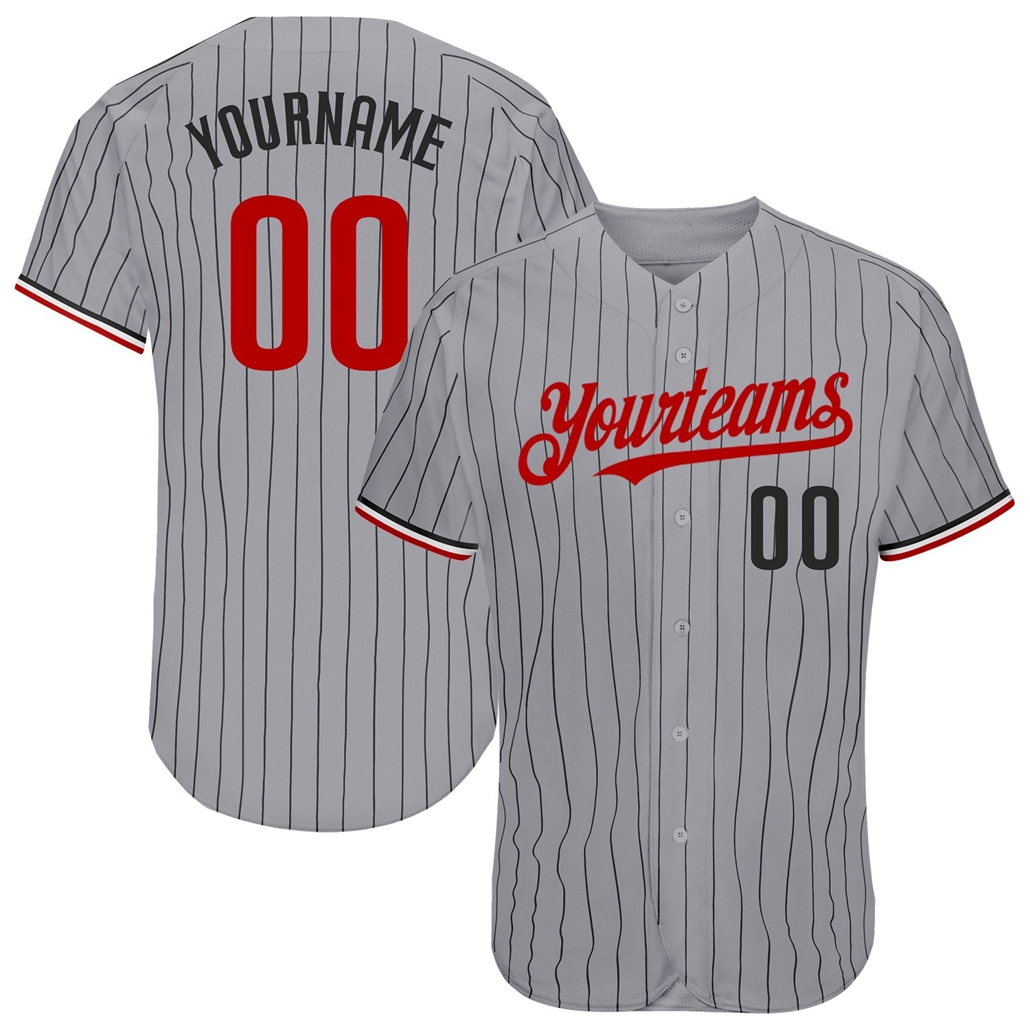 Custom Gray Black Pinstripe Red-White Authentic Baseball Jersey baseball jersey product view 1