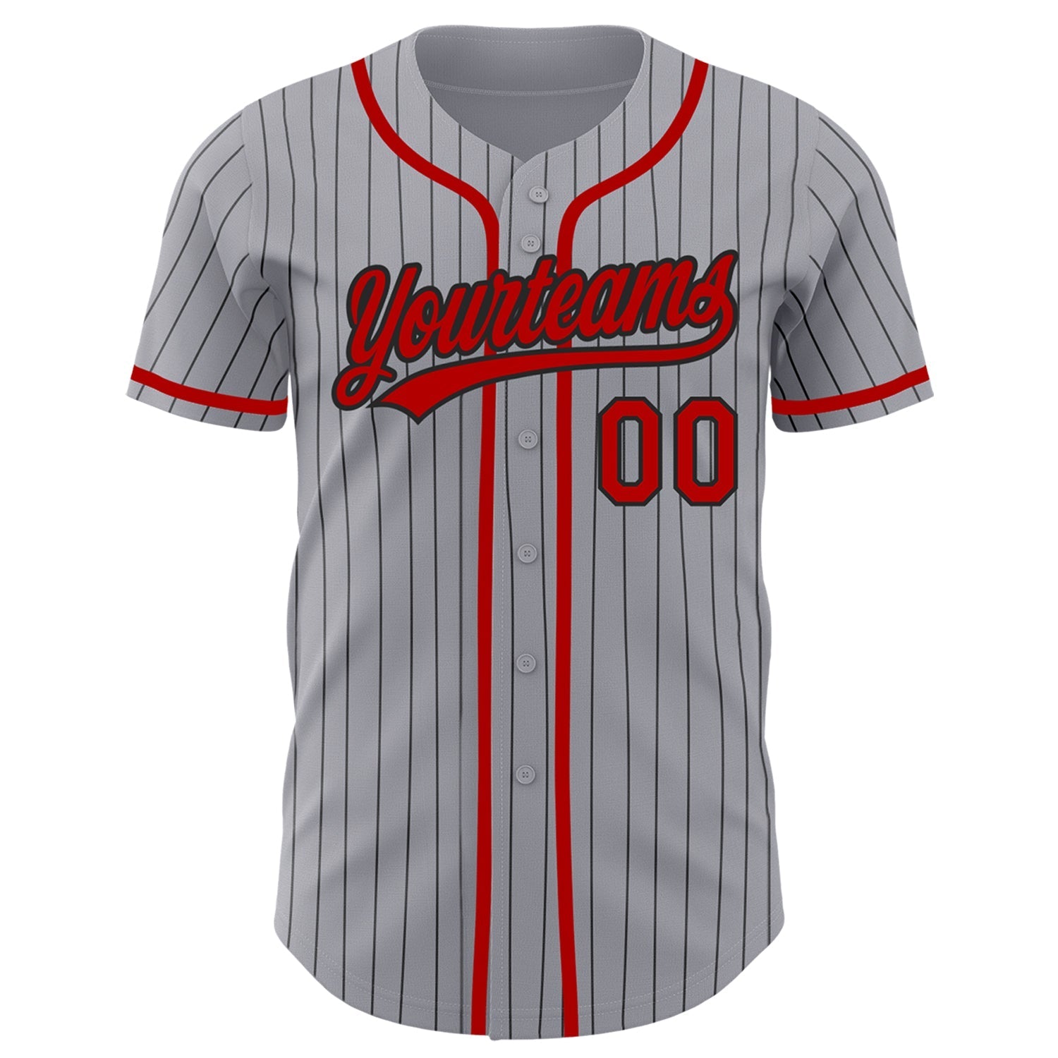 Custom Gray Black Pinstripe Red Authentic Baseball Jersey baseball jersey product view 2