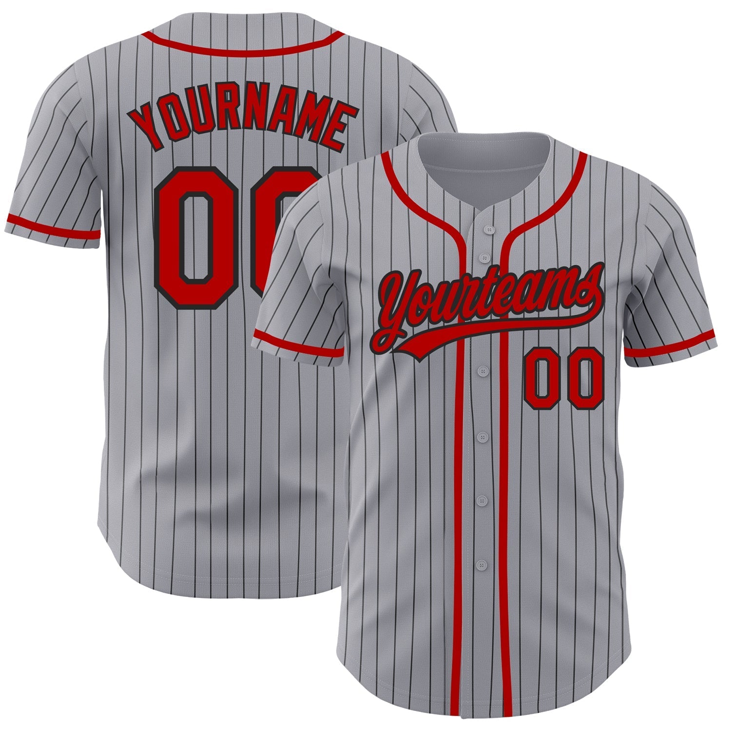 Custom Gray Black Pinstripe Red Authentic Baseball Jersey baseball jersey product view 1