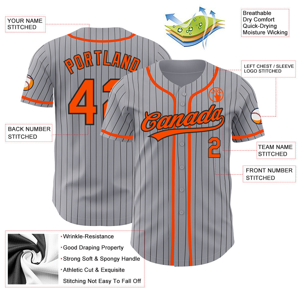 Custom Gray Black Pinstripe Orange Authentic Baseball Jersey baseball jersey product view 3