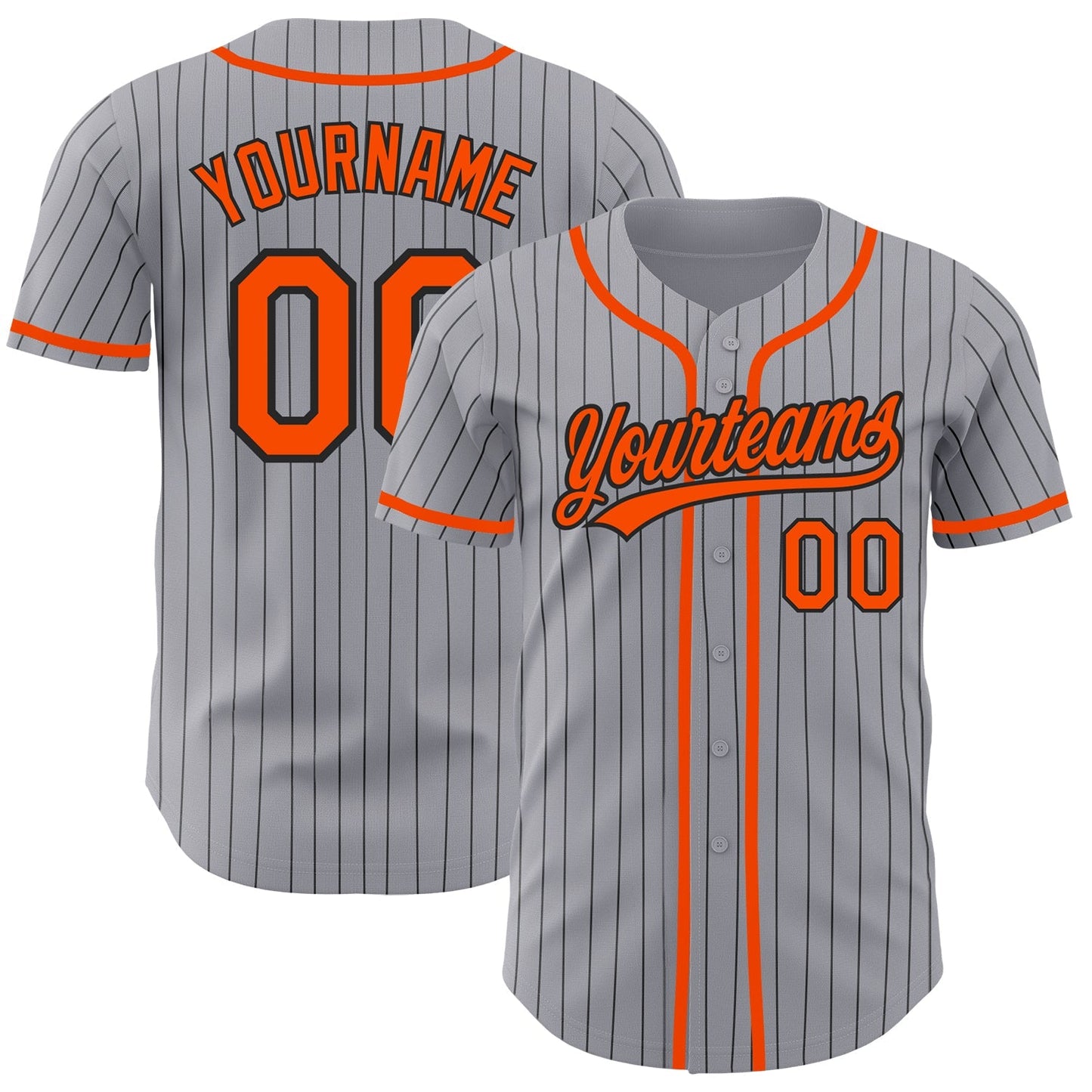 Custom Gray Black Pinstripe Orange Authentic Baseball Jersey baseball jersey product view 1