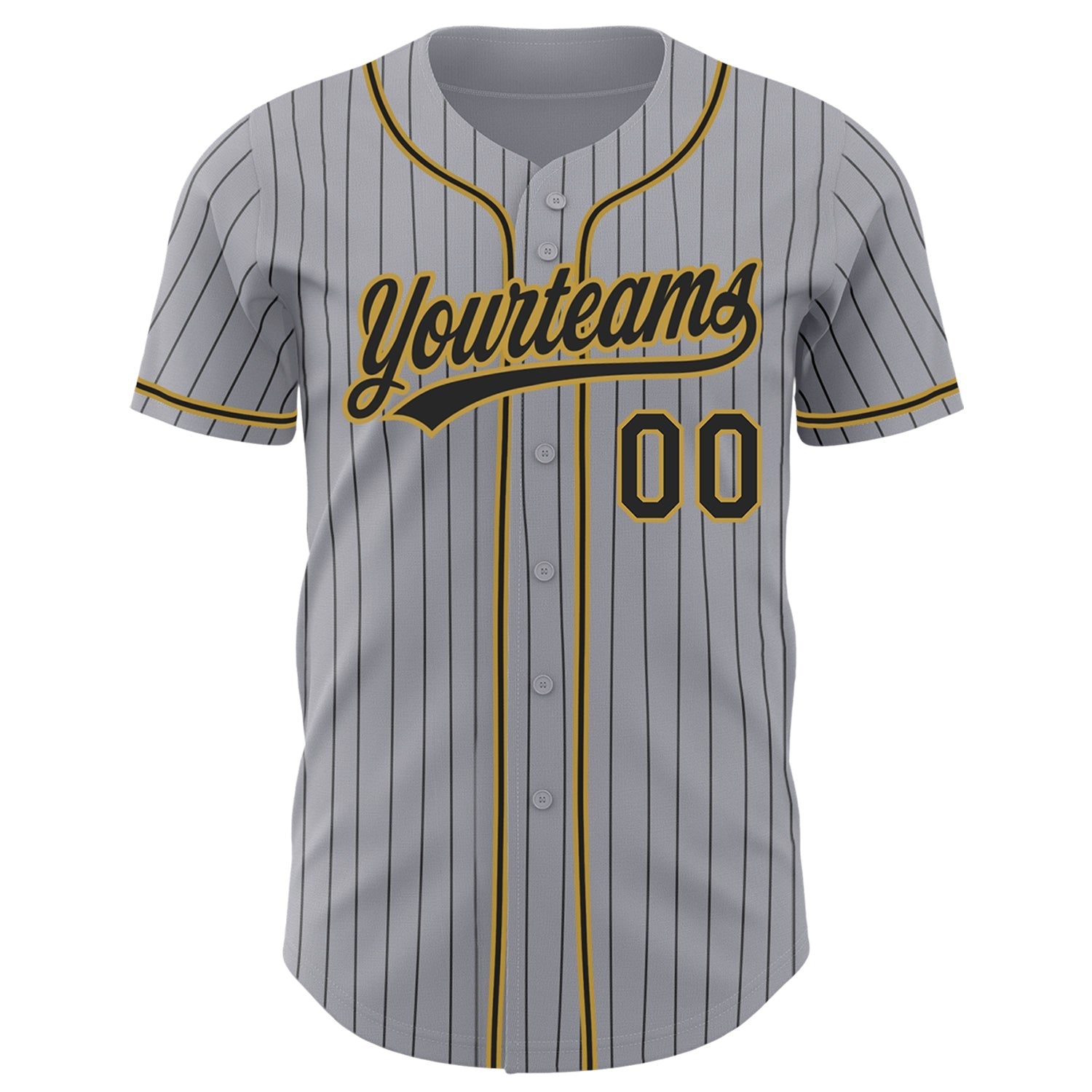 Custom Gray Black Pinstripe Black-Old Gold Authentic Baseball Jersey baseball jersey product view 2