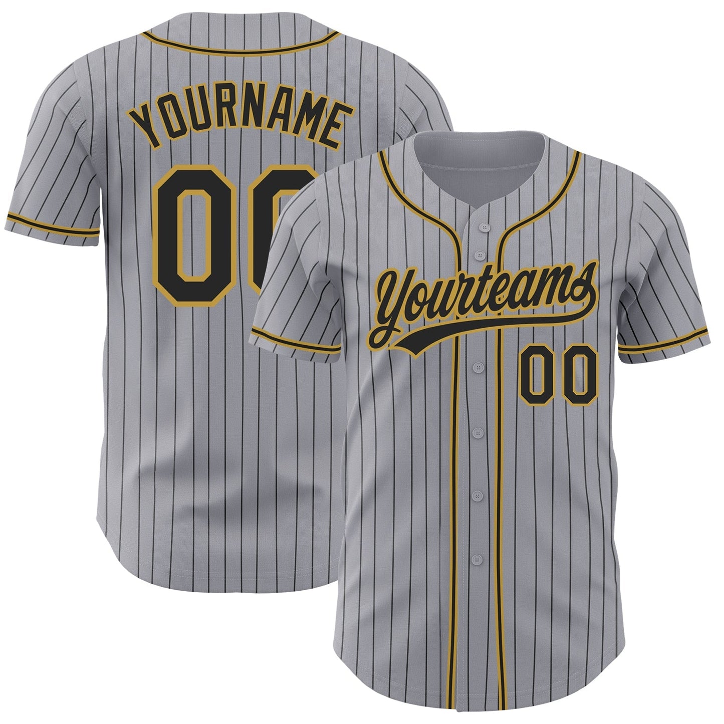 Custom Gray Black Pinstripe Black-Old Gold Authentic Baseball Jersey baseball jersey product view 1