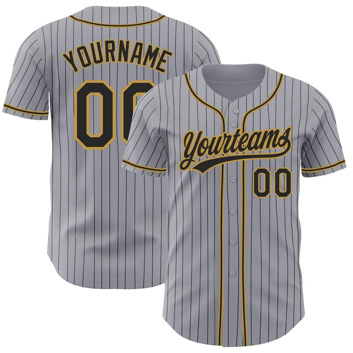 Custom Gray Black Pinstripe Black-Old Gold Authentic Baseball Jersey baseball jersey product view 1