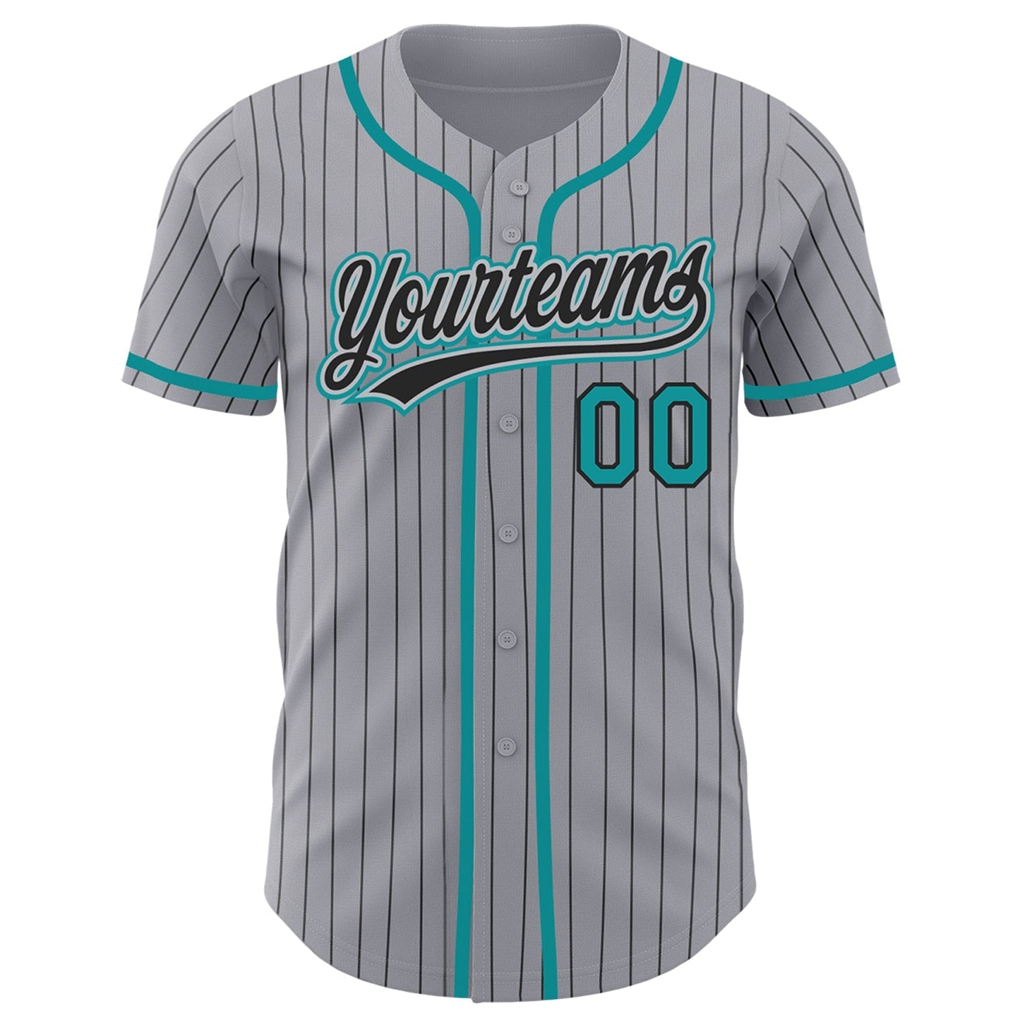 Custom Gray Black Pinstripe Teal Authentic Baseball Jersey baseball jersey product view 2
