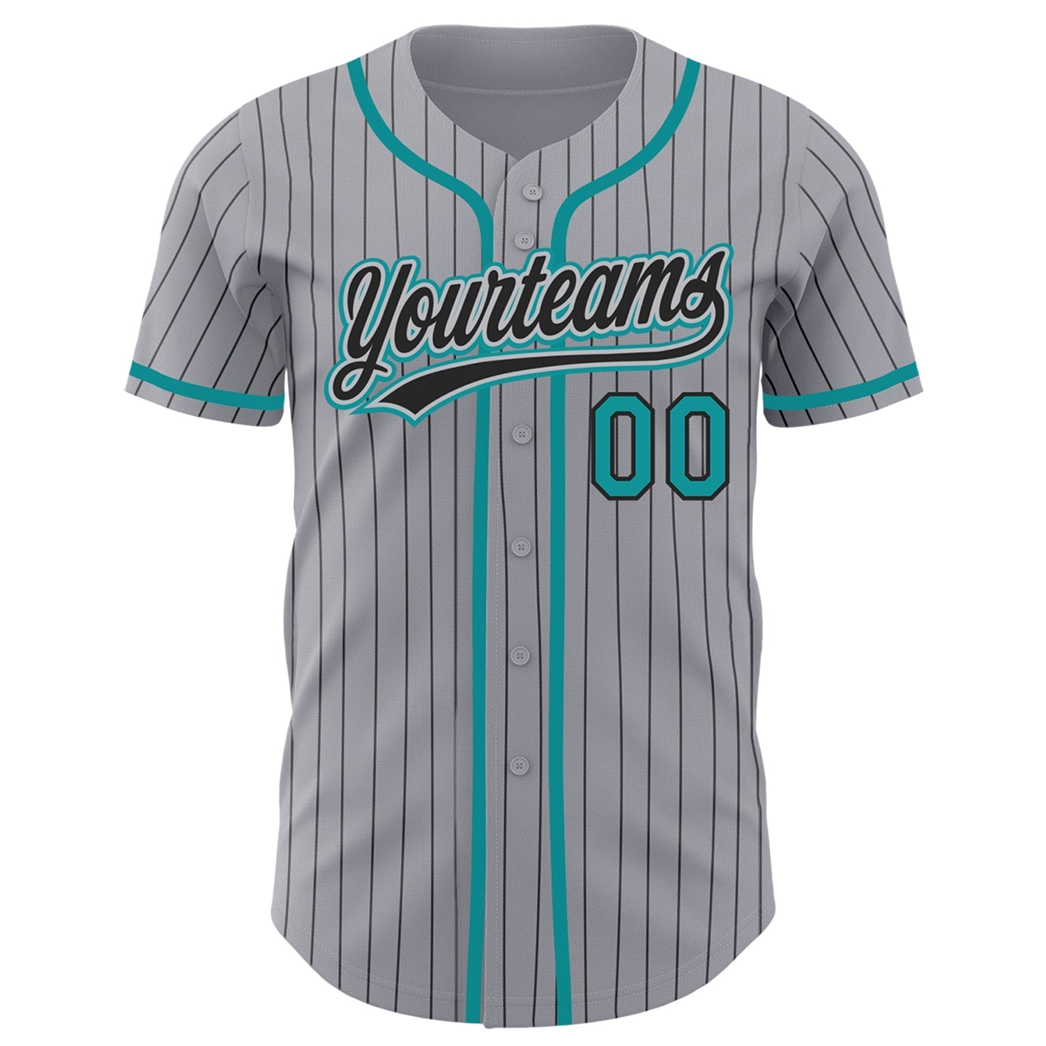Custom Gray Black Pinstripe Teal Authentic Baseball Jersey baseball jersey product view 2