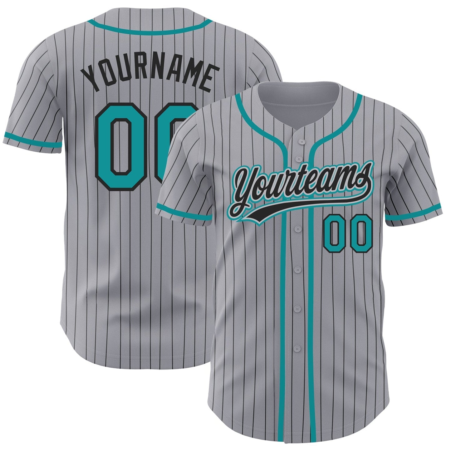 Custom Gray Black Pinstripe Teal Authentic Baseball Jersey baseball jersey product view 1