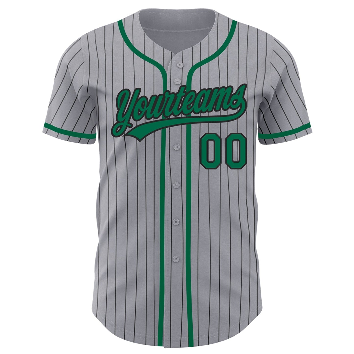 Custom Gray Black Pinstripe Kelly Green Authentic Baseball Jersey baseball jersey product view 3