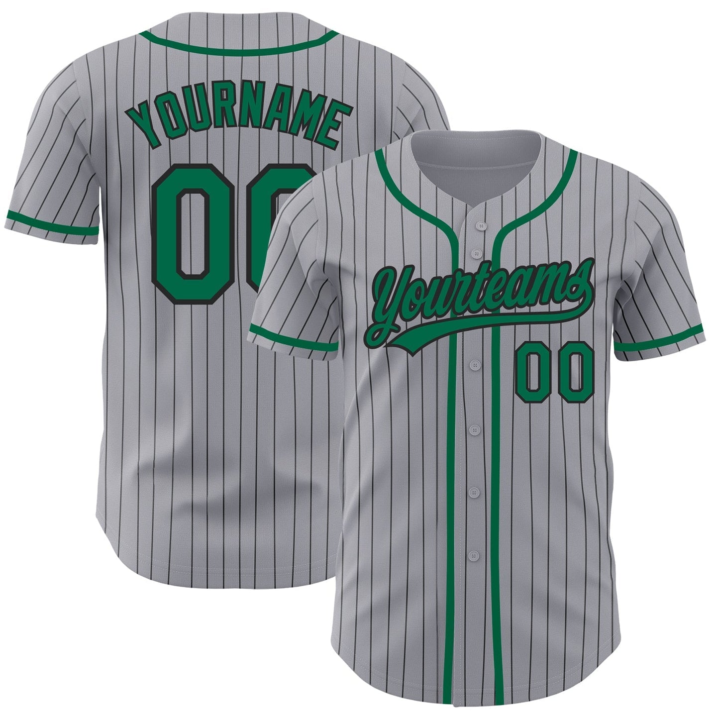 Custom Gray Black Pinstripe Kelly Green Authentic Baseball Jersey baseball jersey product view 1