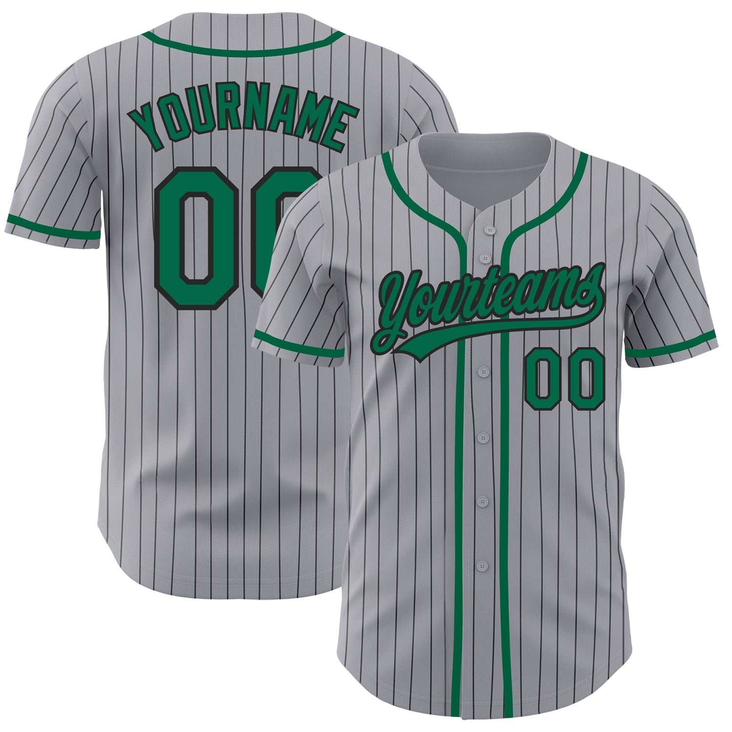Custom Gray Black Pinstripe Kelly Green Authentic Baseball Jersey baseball jersey product view 1